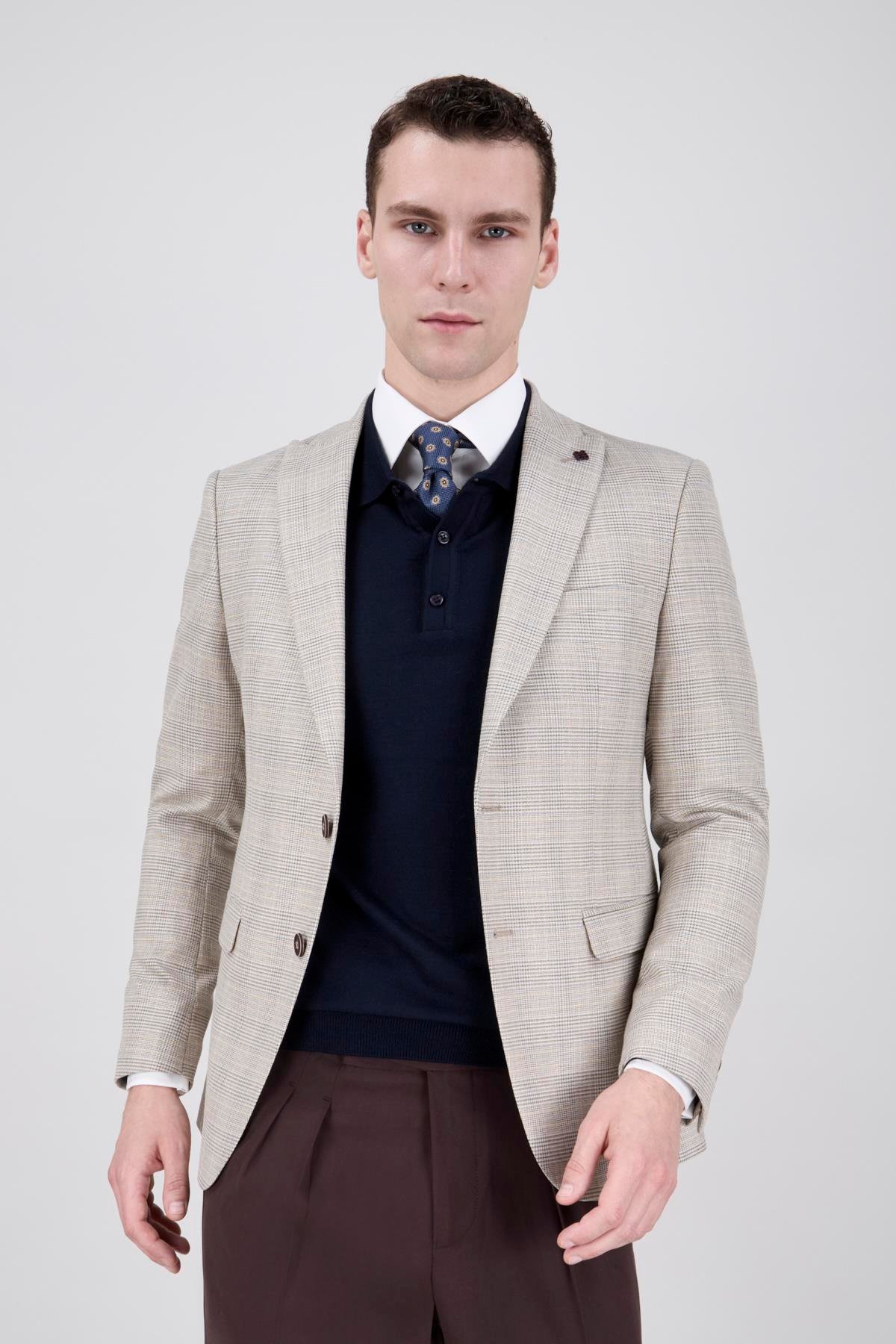 K.BEJ SLİM FİT SİVRİ YAKA 2 DÜĞME ÇİFT YIRTMAÇ 6 DROP CK