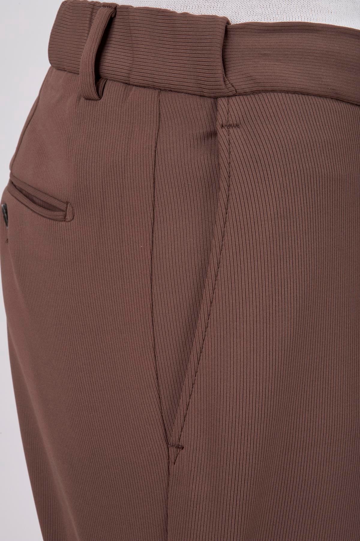 KAHVERENGİ SLİM FİT PİLESİZ ÇİFT CEP DUBLE PAÇA 6 DROP SPOR PANTOLON