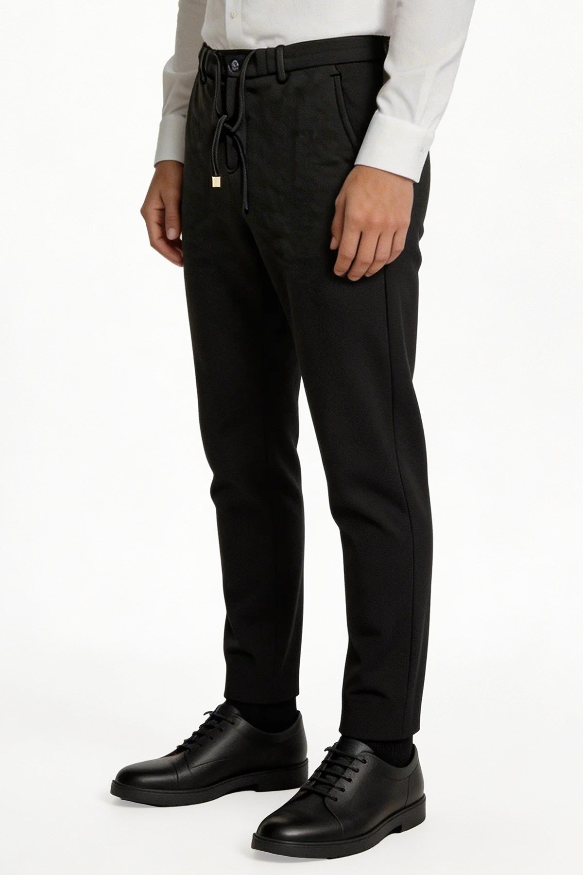 Siyah Slim Fit Pilesiz Çift Cep Duble Paça 6 Drop Spor Pantolon