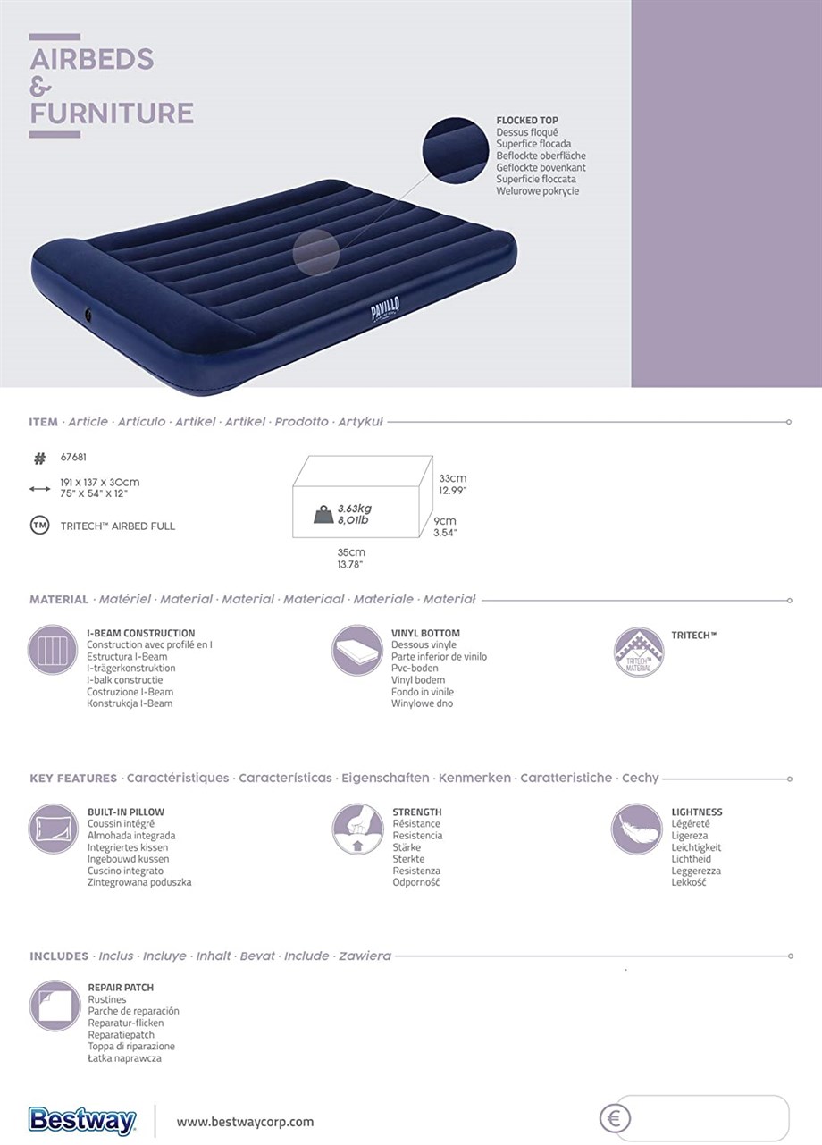 Pavillo 67681 Tritech Full 191*137*30cm Şişme Yatak