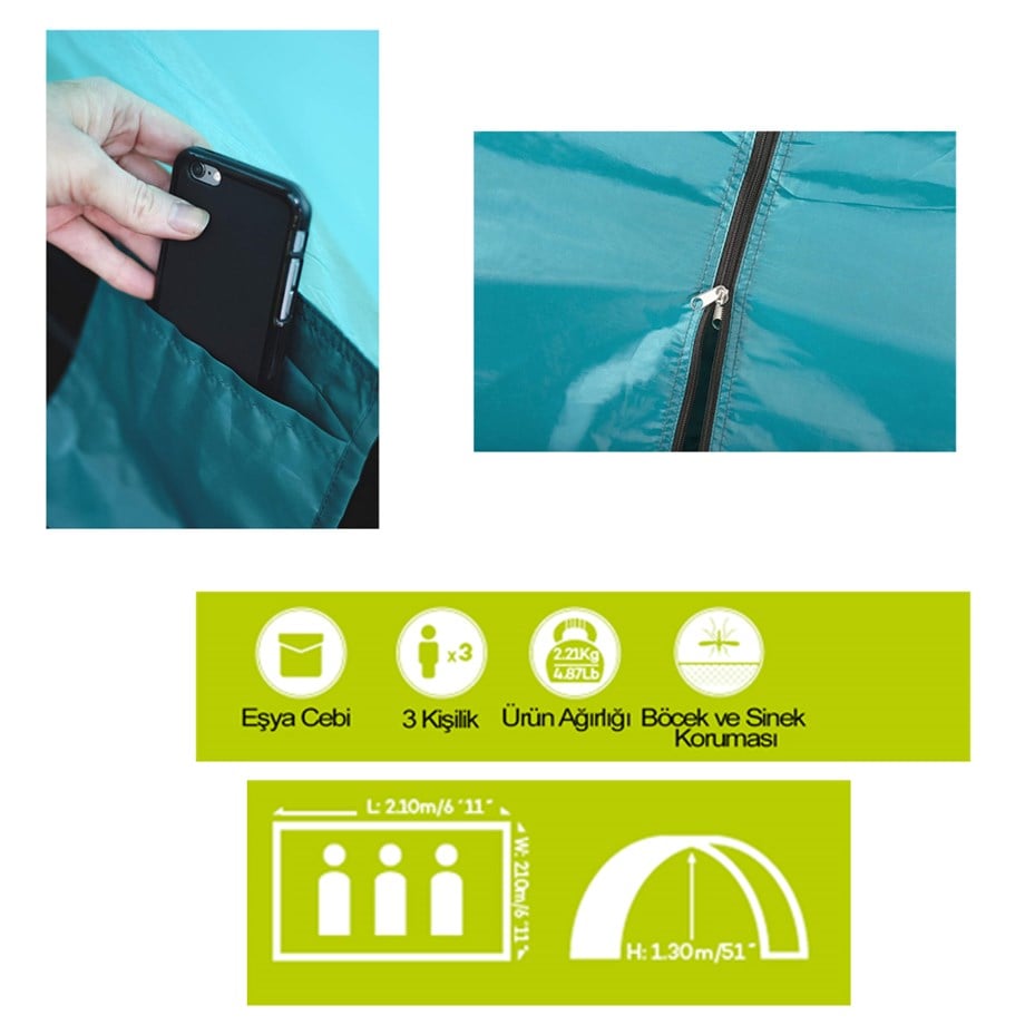 Pavillo 68085 Cooldome 3 Kişilik Çadır (210*210*130cm)