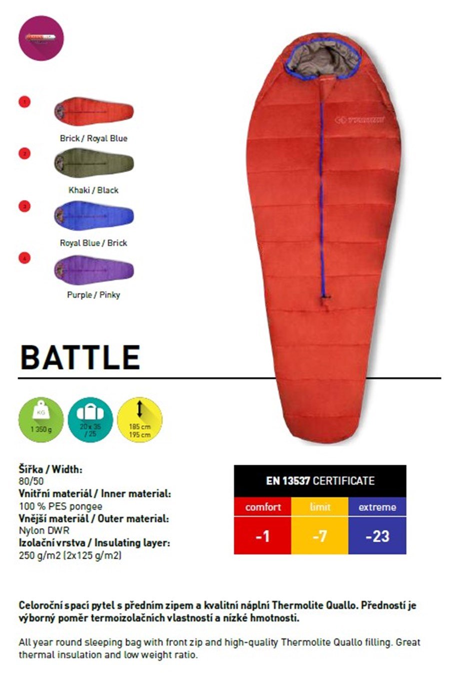 Trimm Battle -23'C Ultralight Uyku Tulumu - 185, Yeşil