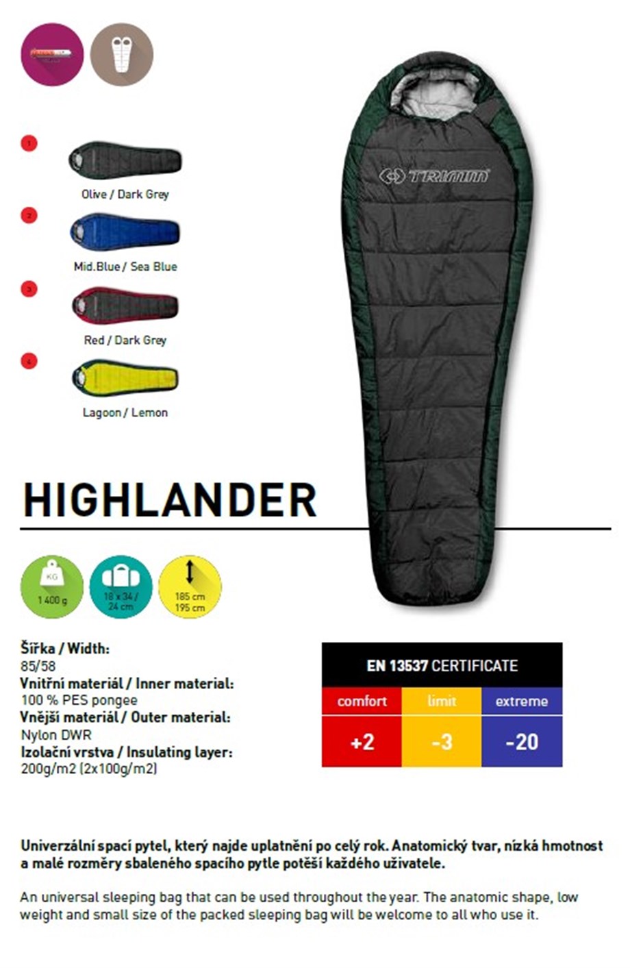 Trimm Highlander -20'C Ultralight Uyku Tulumu - 195L, Kırmızı