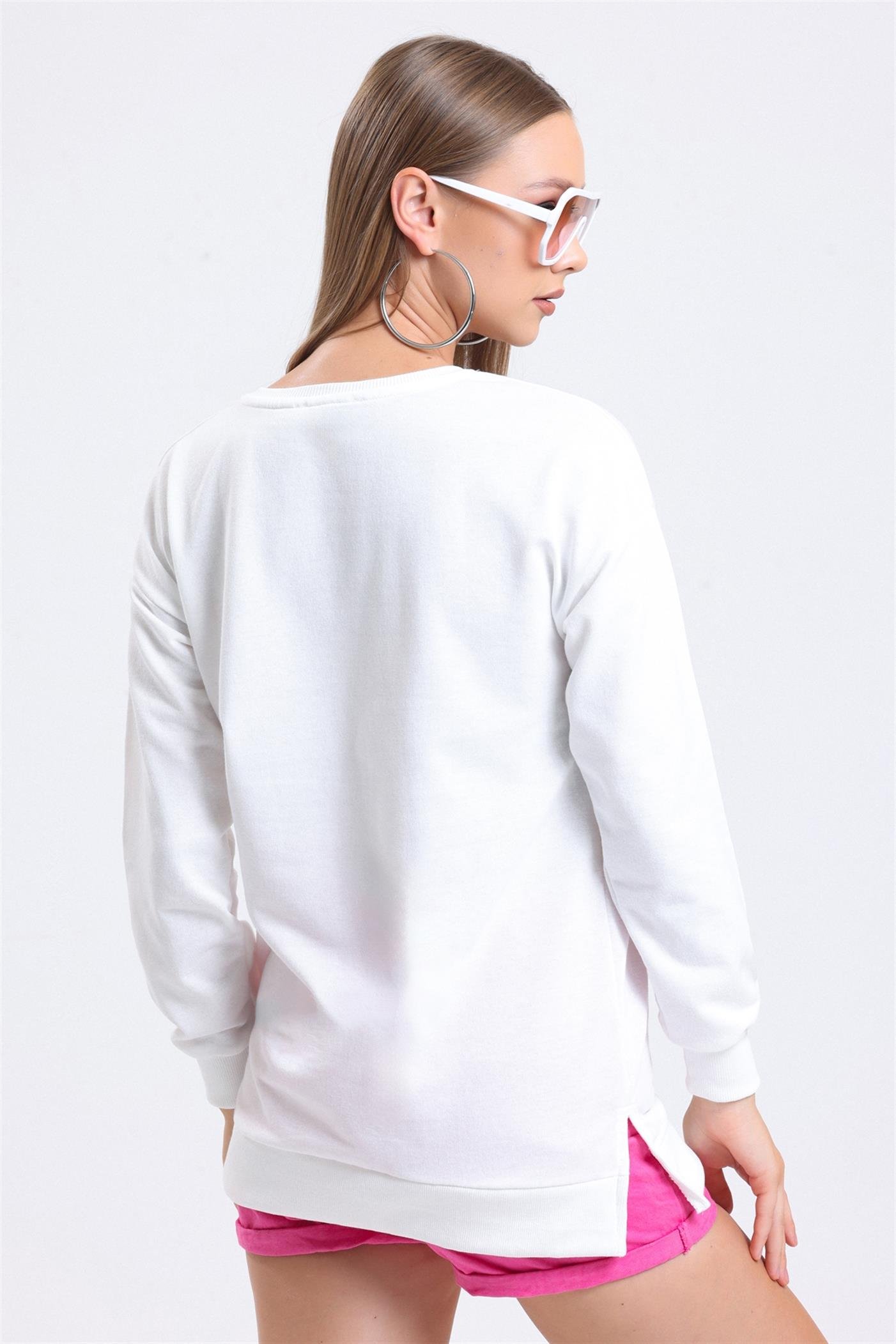 Bisiklet Yaka Basic Salaş Sweatshirt - Ekru