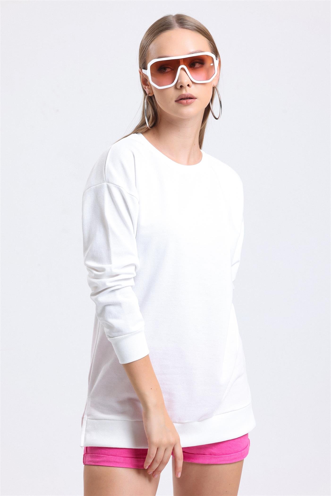 Bisiklet Yaka Basic Salaş Sweatshirt - Ekru