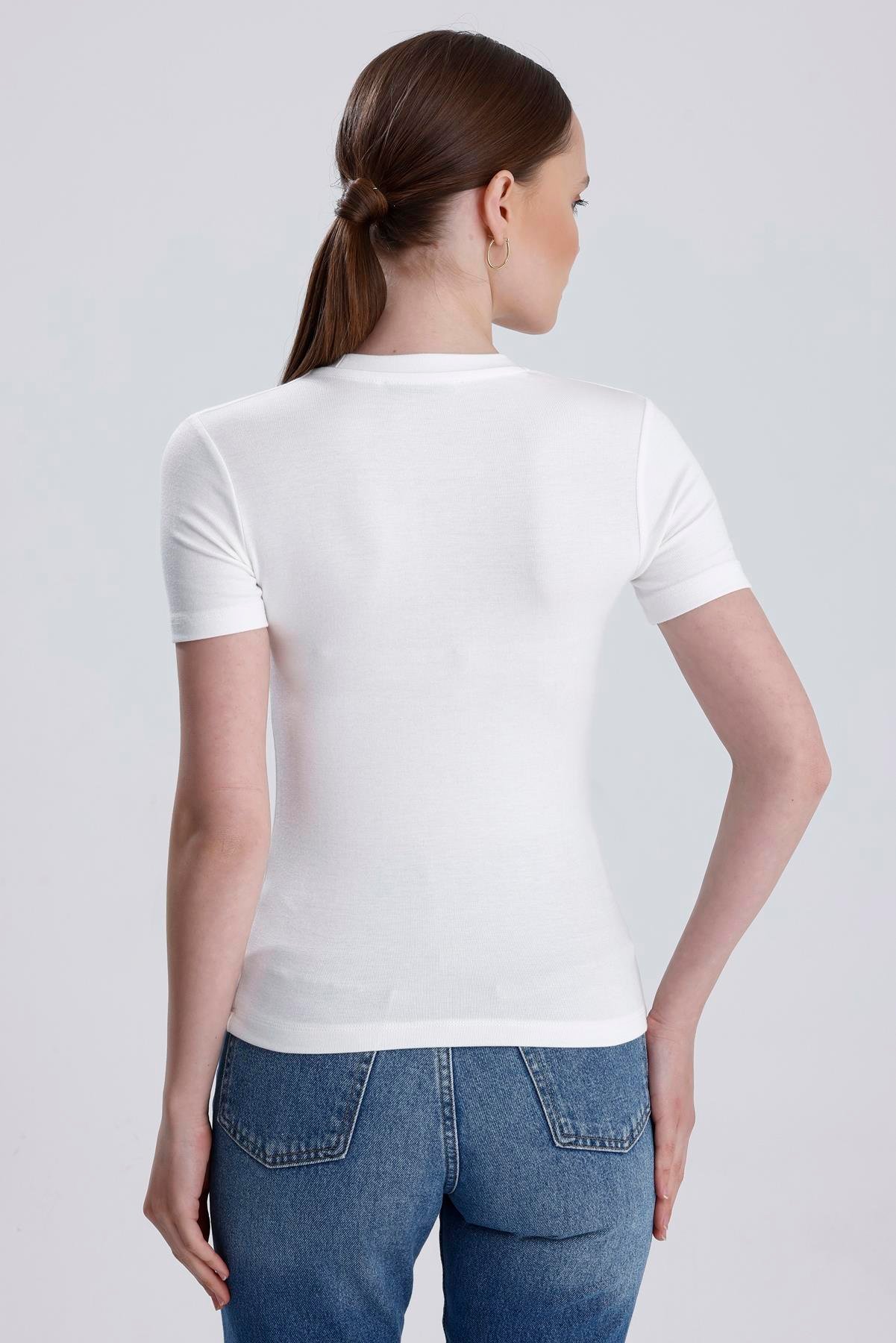 Bisiklet Yaka Kısa Kollu Modal Body - Ekru