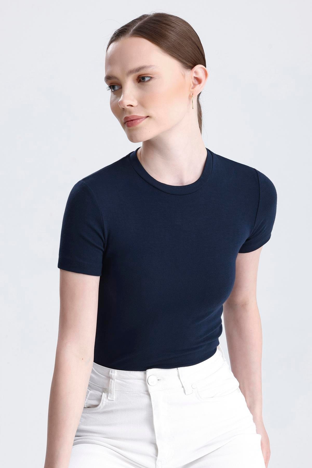 Bisiklet Yaka Kısa Kollu Modal Body - Lacivert