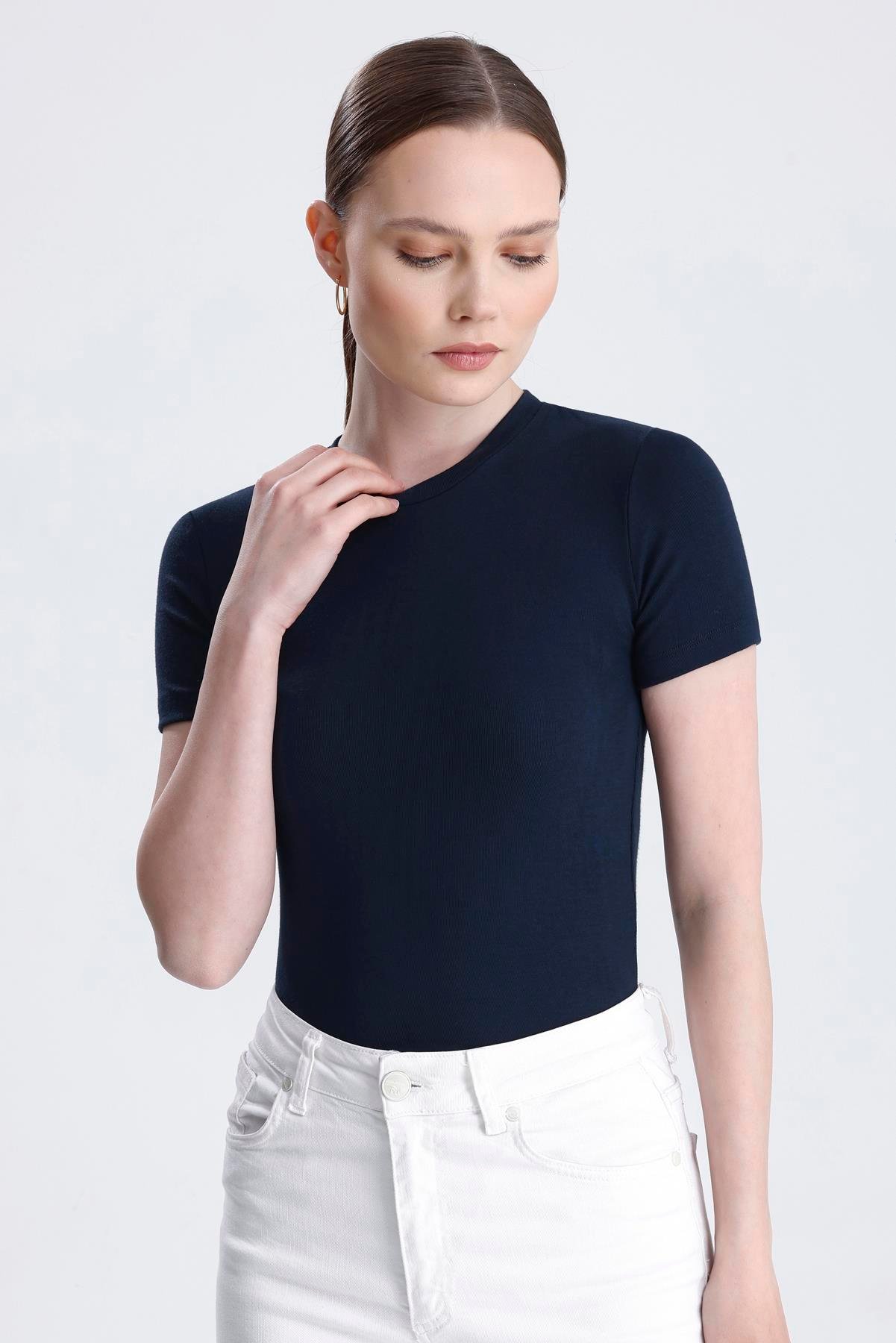 Bisiklet Yaka Kısa Kollu Modal Body - Lacivert