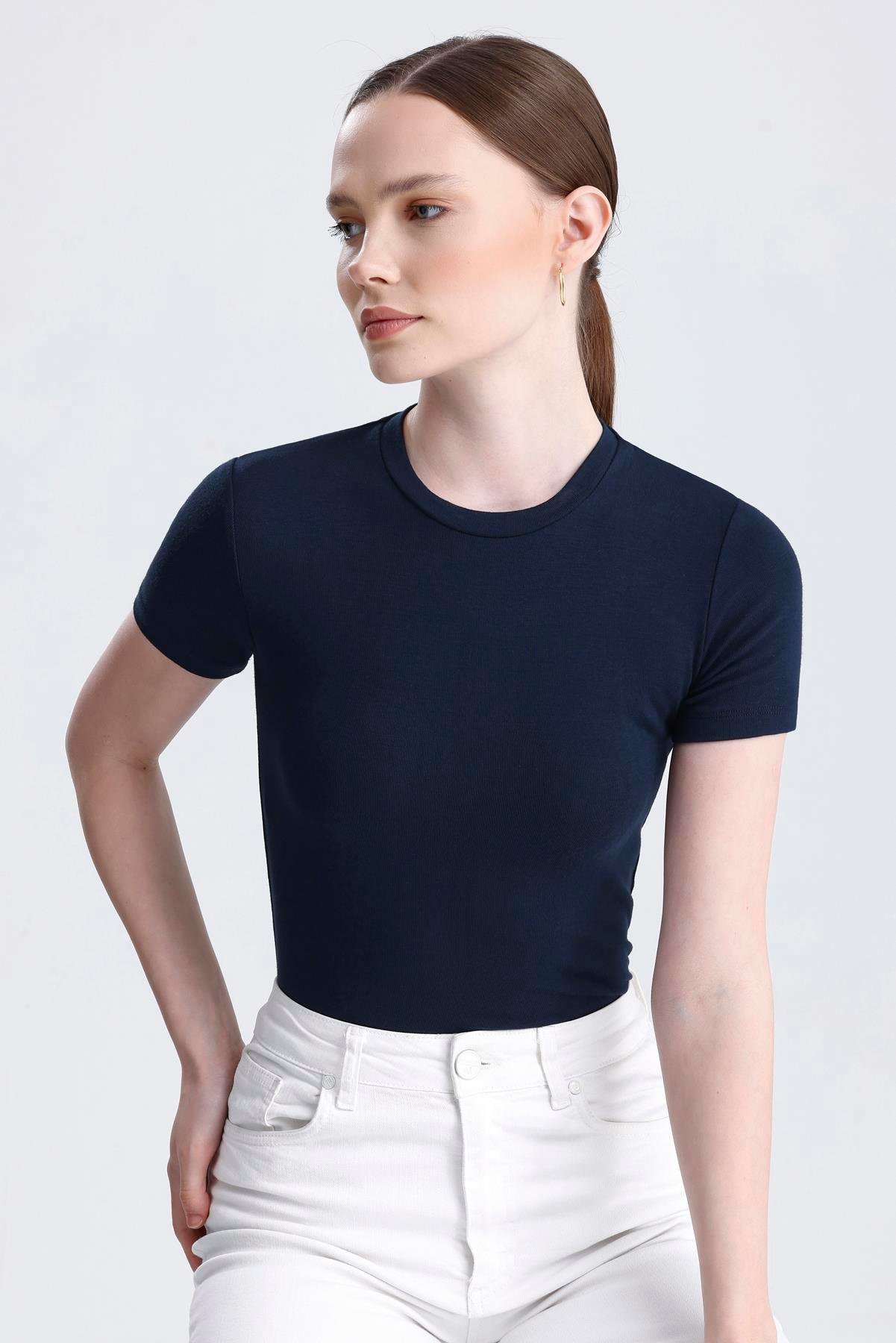Bisiklet Yaka Kısa Kollu Modal Body - Lacivert