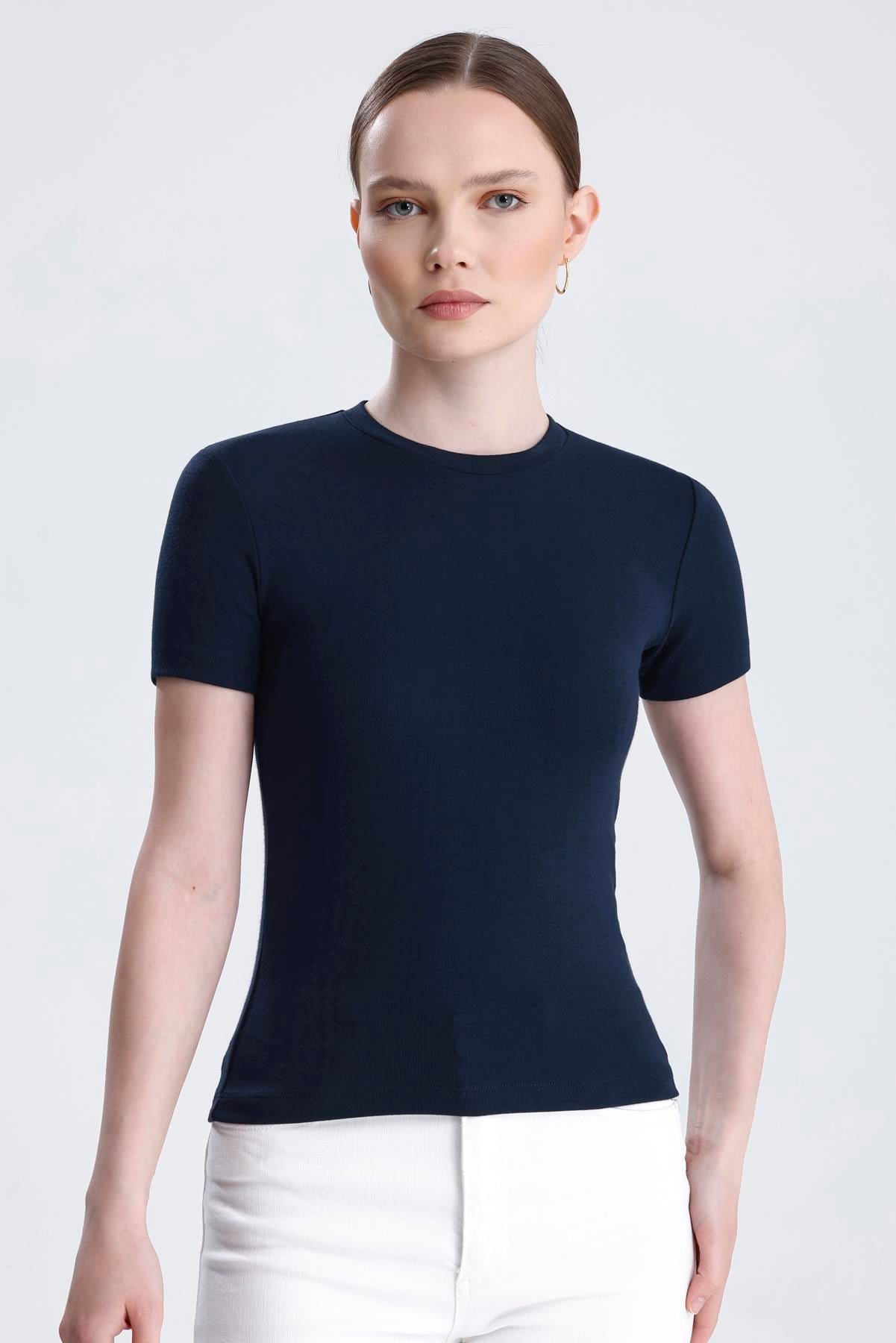 Bisiklet Yaka Kısa Kollu Modal Body - Lacivert