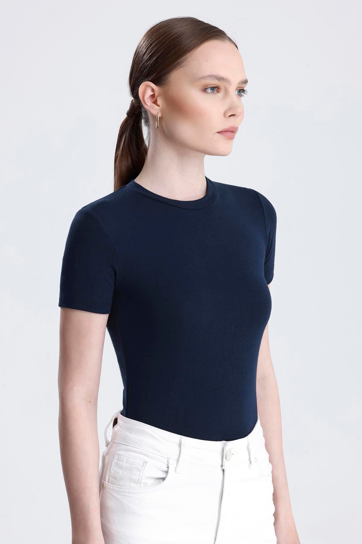 Bisiklet Yaka Kısa Kollu Modal Body - Lacivert
