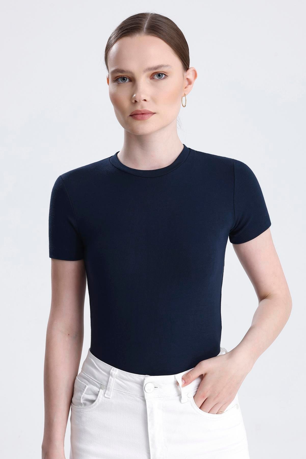 Bisiklet Yaka Kısa Kollu Modal Body - Lacivert