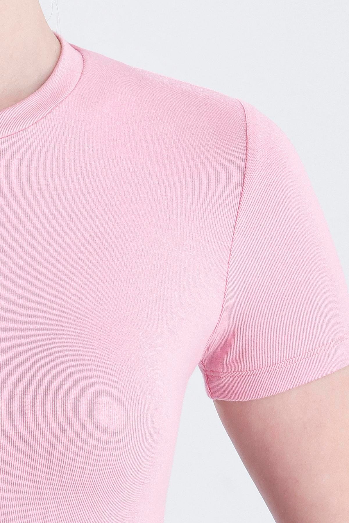 Bisiklet Yaka Kısa Kollu Modal Body - Pembe