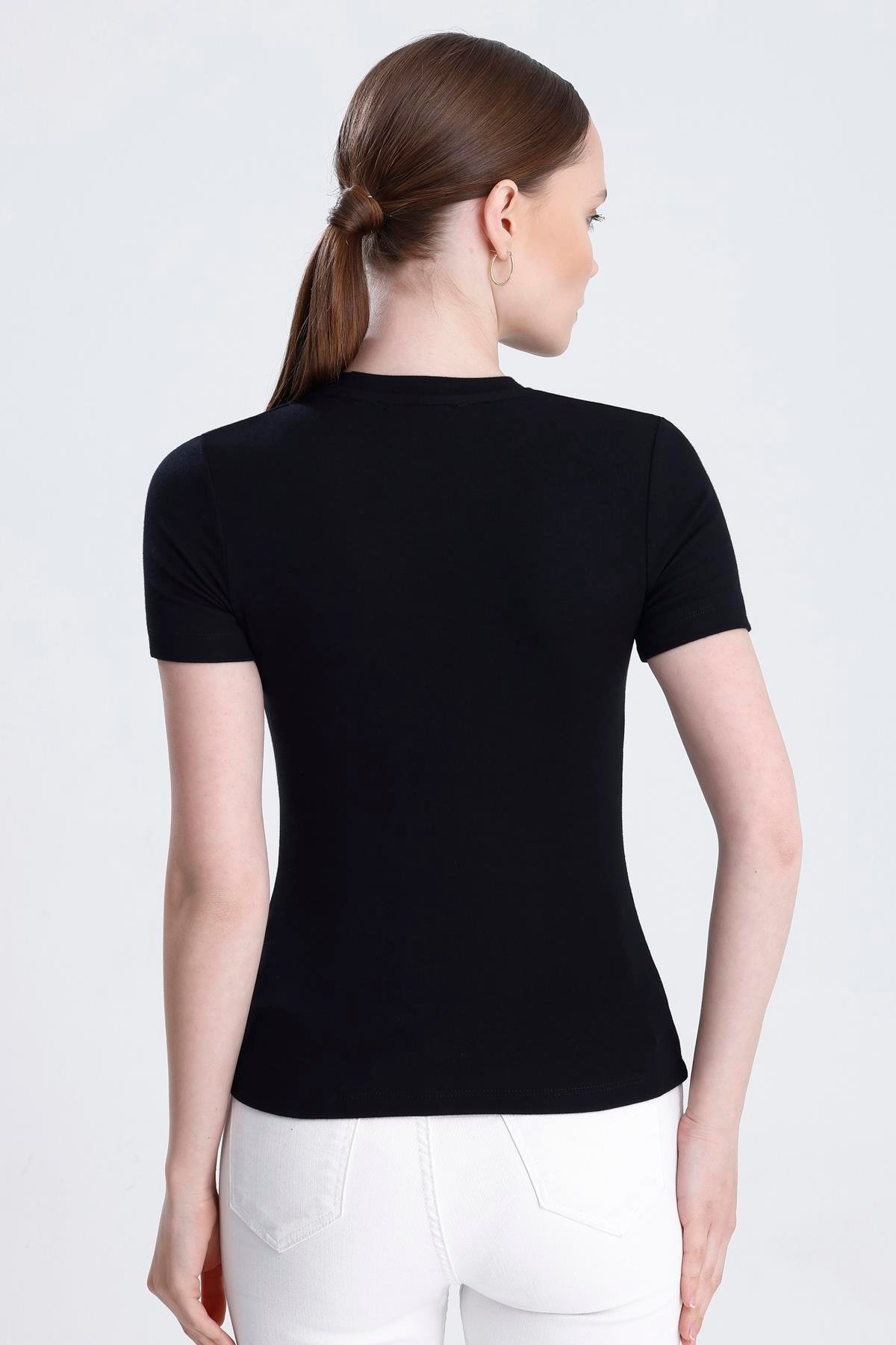 Bisiklet Yaka Kısa Kollu Modal Body - Siyah