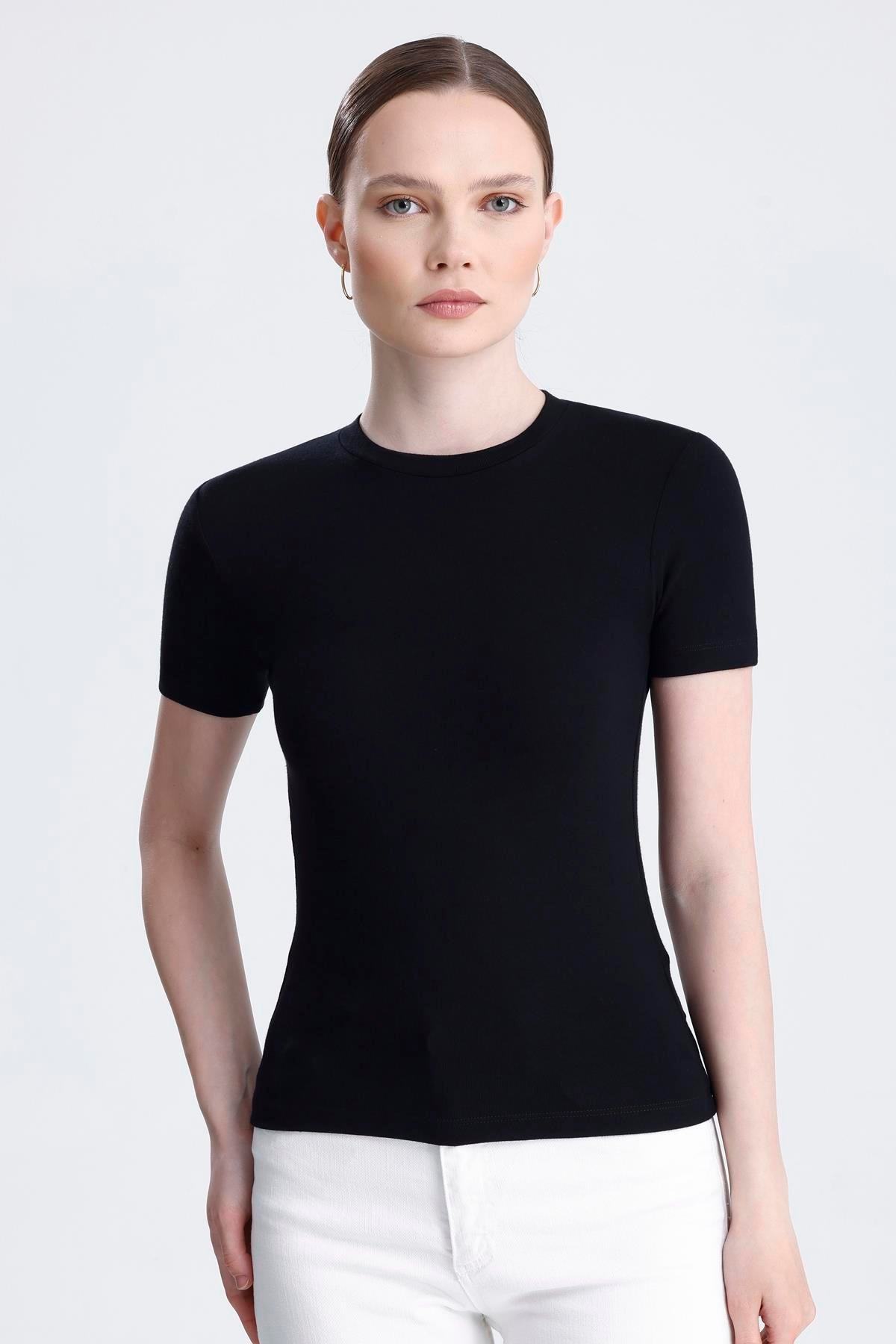 Bisiklet Yaka Kısa Kollu Modal Body - Siyah