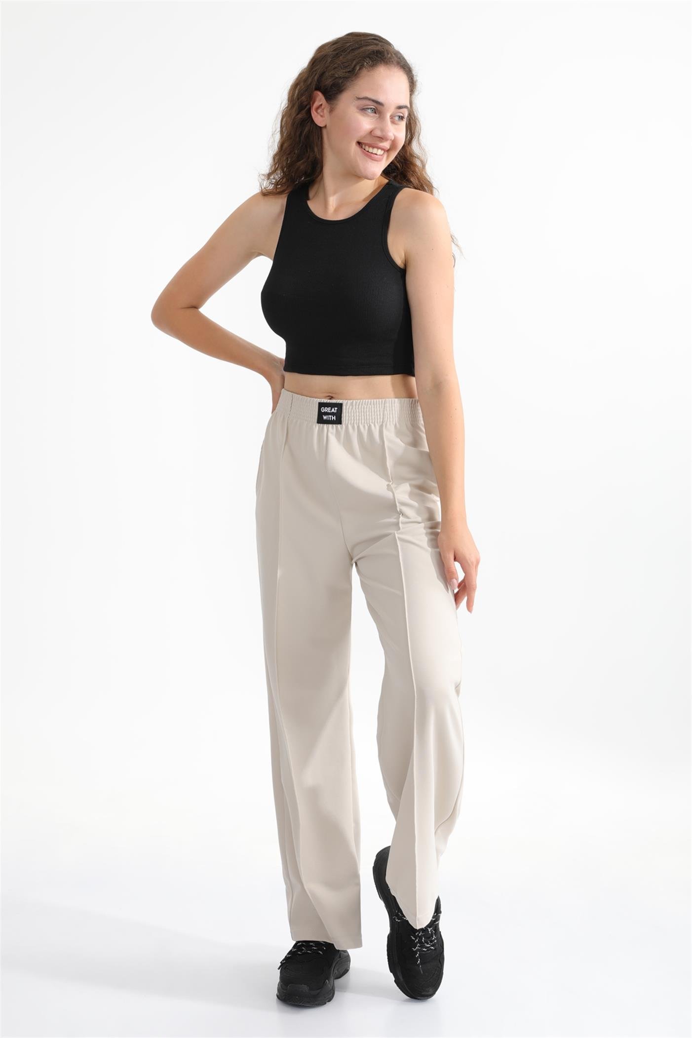 Fitilli Askılı Crop Örme Atlet - Siyah