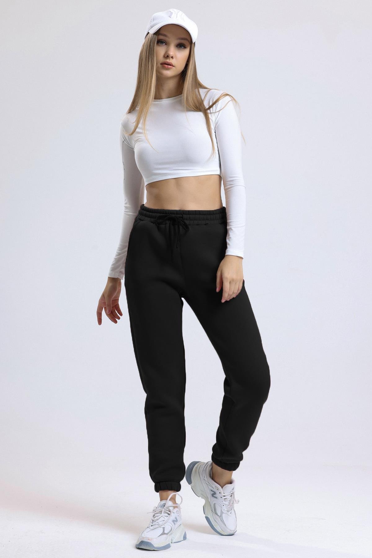 İçi Polarlı Üç İplik Jogger Eşofman - Siyah