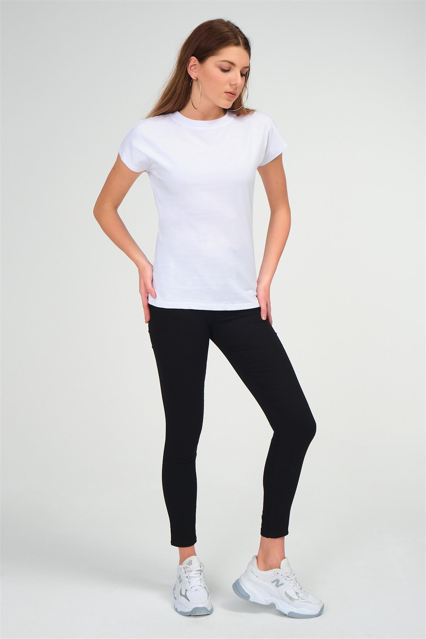 Kadın Yarasa Kollu Pamuklu Basic T-Shirt BEYAZ