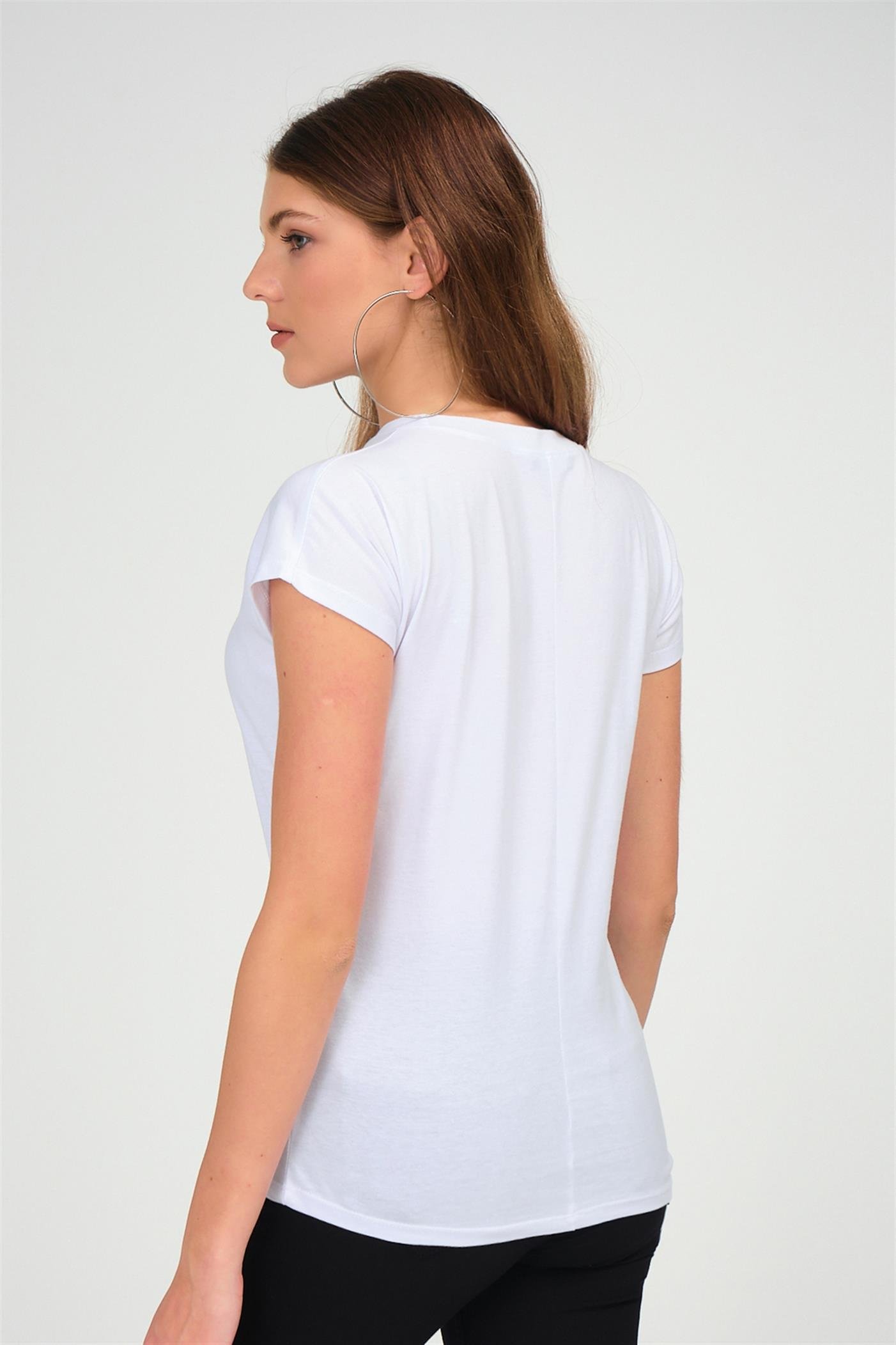 Kadın Yarasa Kollu Pamuklu Basic T-Shirt BEYAZ