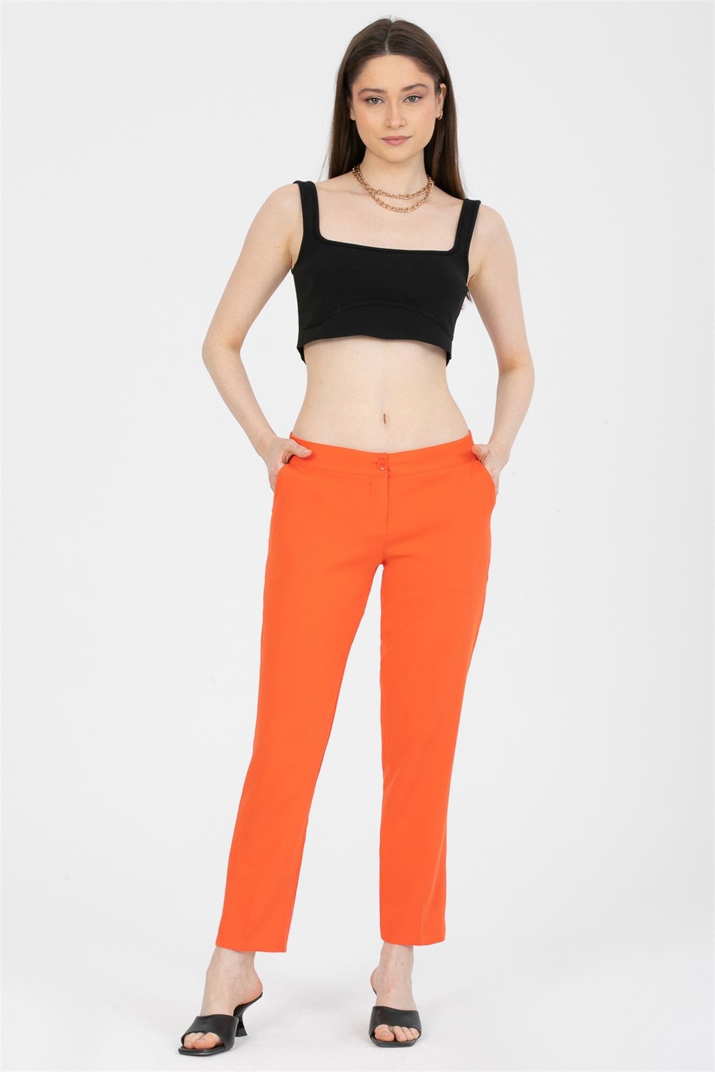 Klasik Cepli Kumaş Pantolon - Turuncu