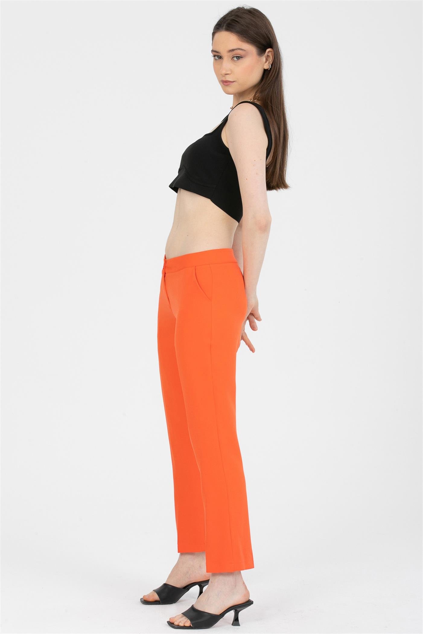 Klasik Cepli Kumaş Pantolon - Turuncu