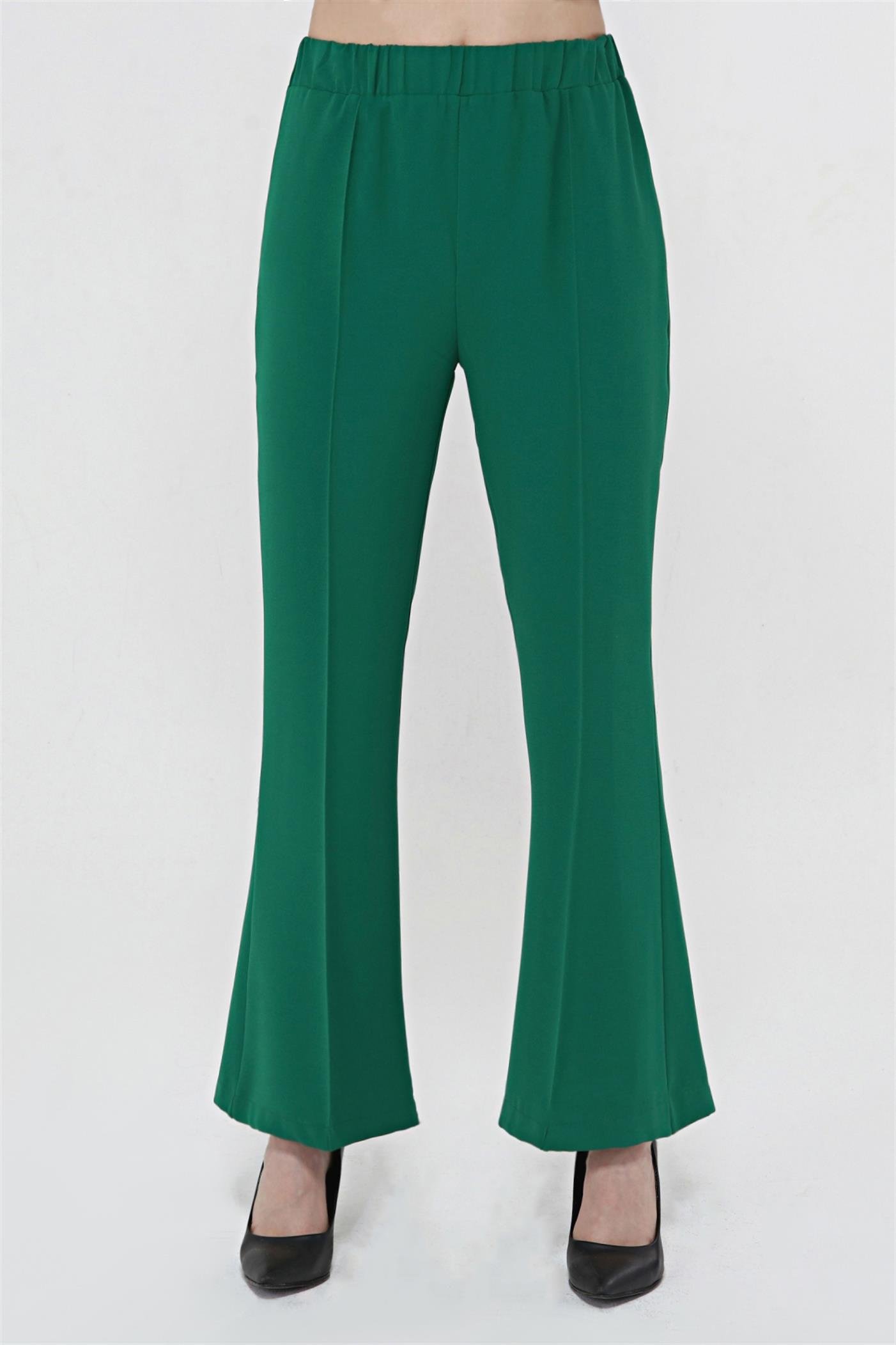 Önü Dikişli Yüksek Bel İspanyol Paça Pantolon - Yeşil