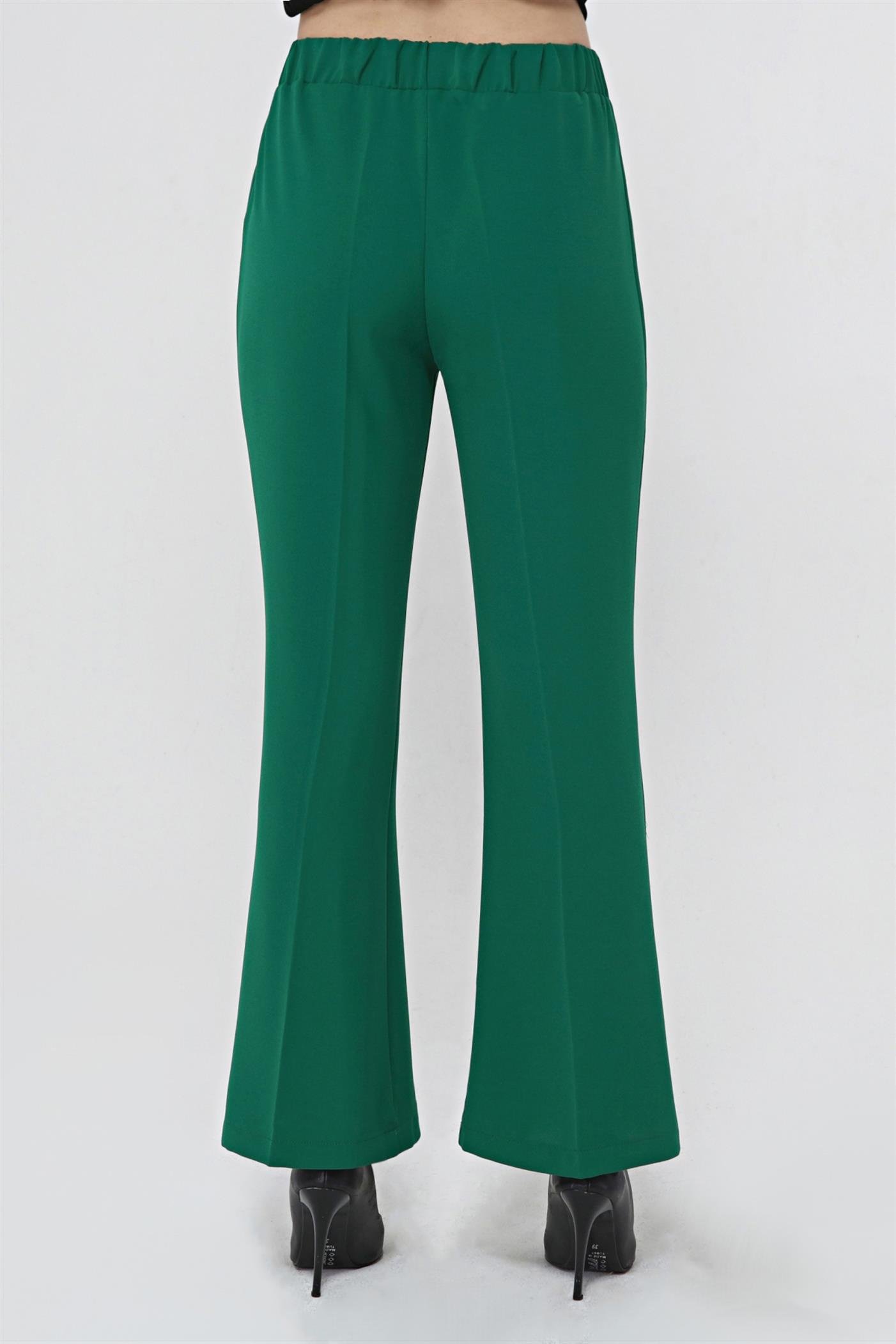 Önü Dikişli Yüksek Bel İspanyol Paça Pantolon - Yeşil