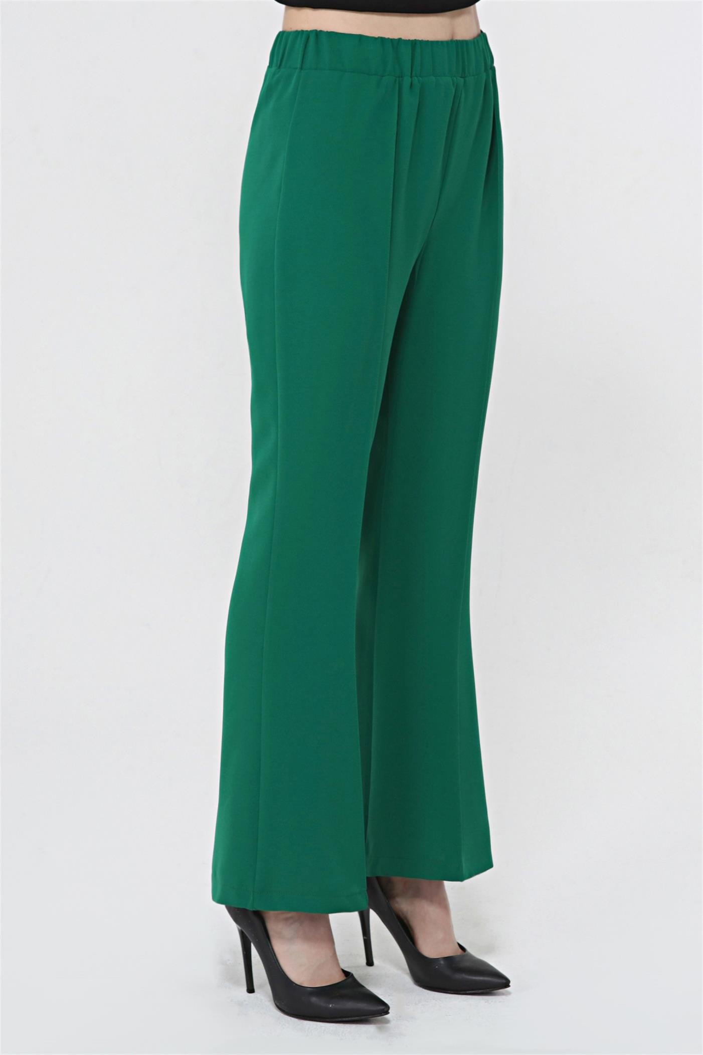Önü Dikişli Yüksek Bel İspanyol Paça Pantolon - Yeşil