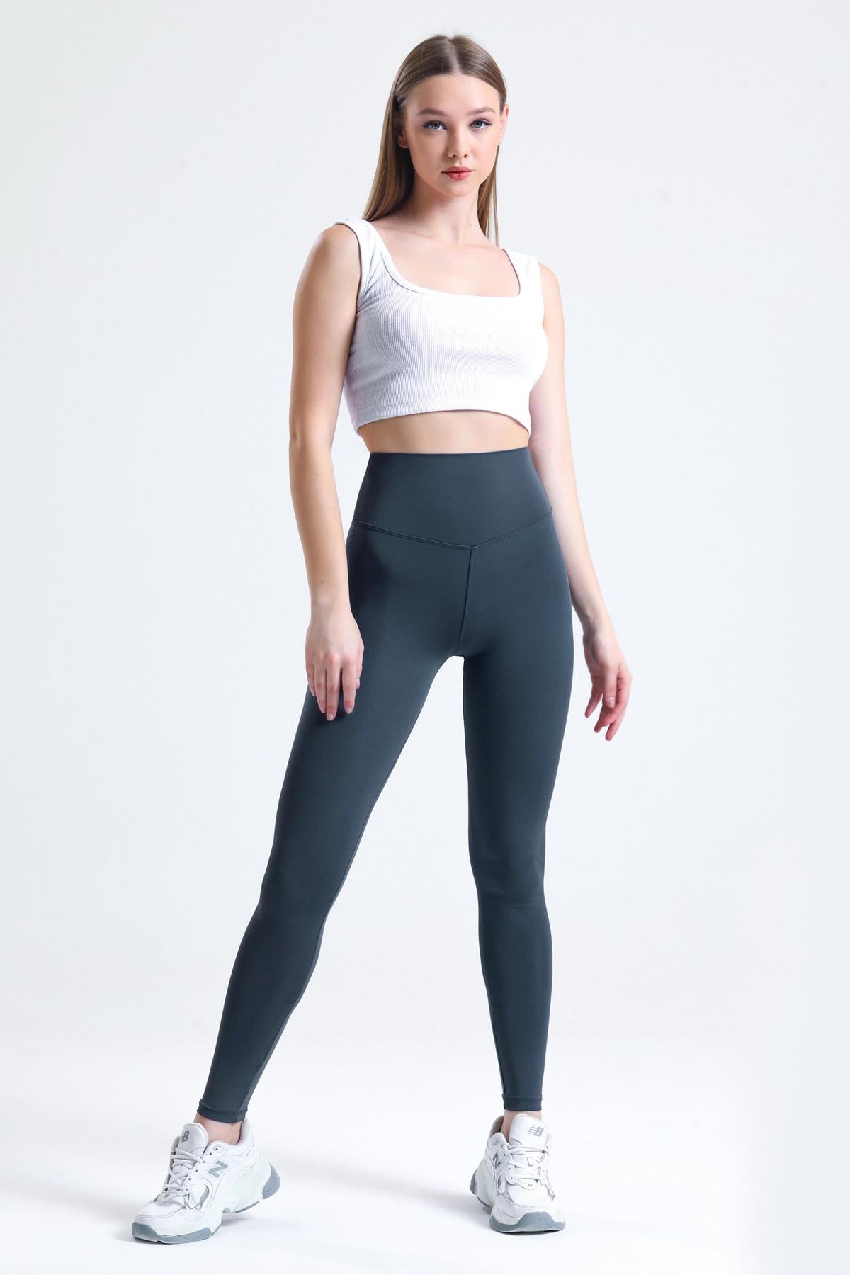 Push-Up Yüksek Bel Şardonlu Toparlayıcı Tayt - Antrasit