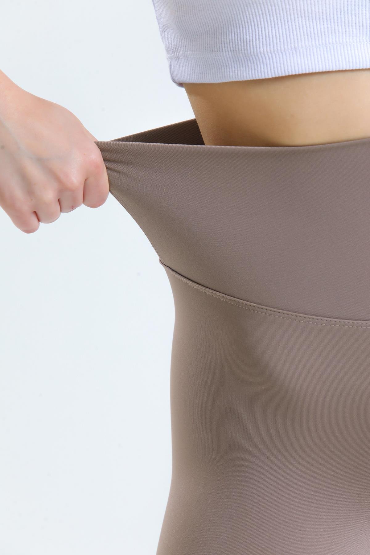 Push-Up Yüksek Bel Şardonlu Toparlayıcı Tayt - Vizon