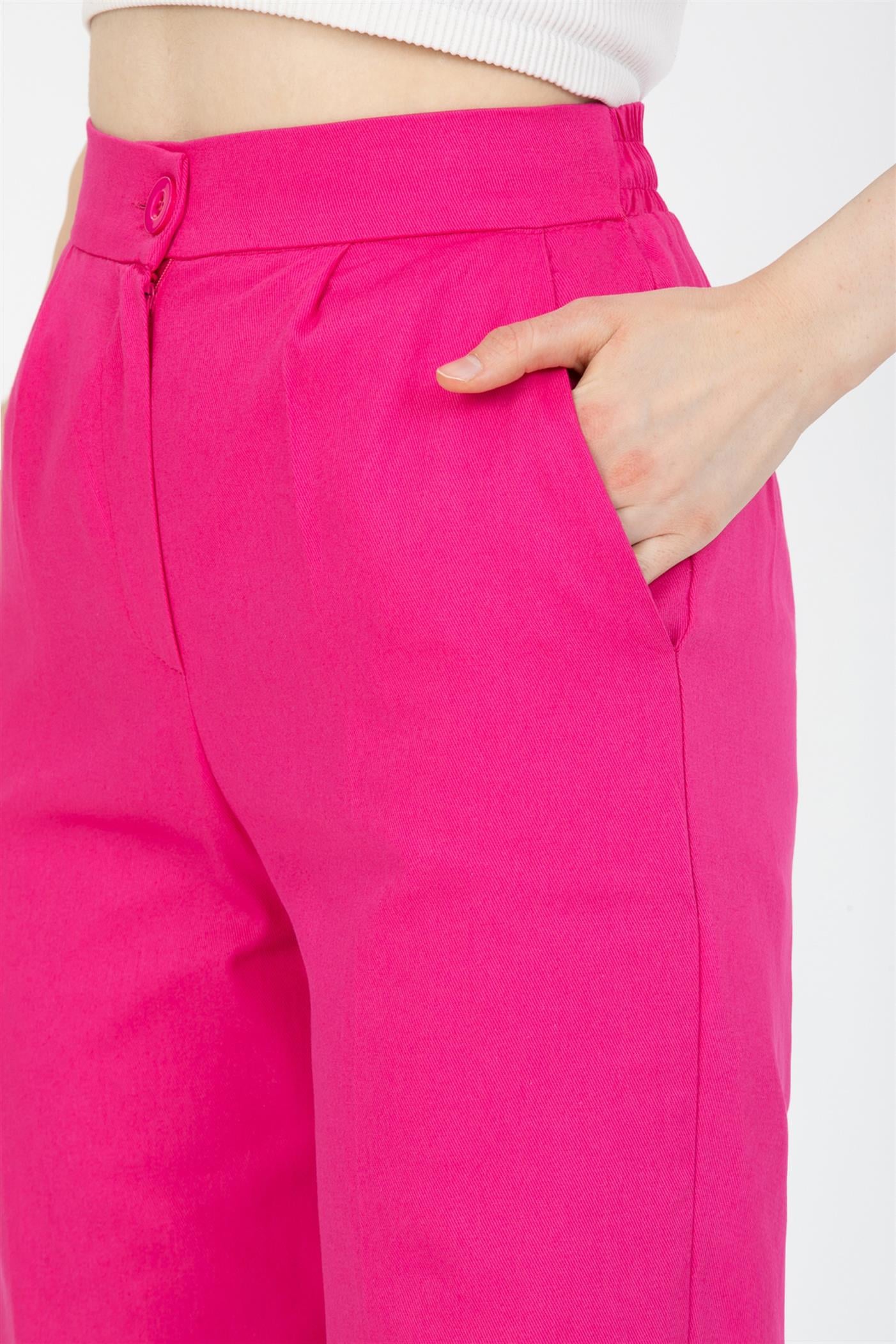 Yüksek Bel Pileli Bel Lastikli Gabardin Palazzo Pantolon - Fuşya