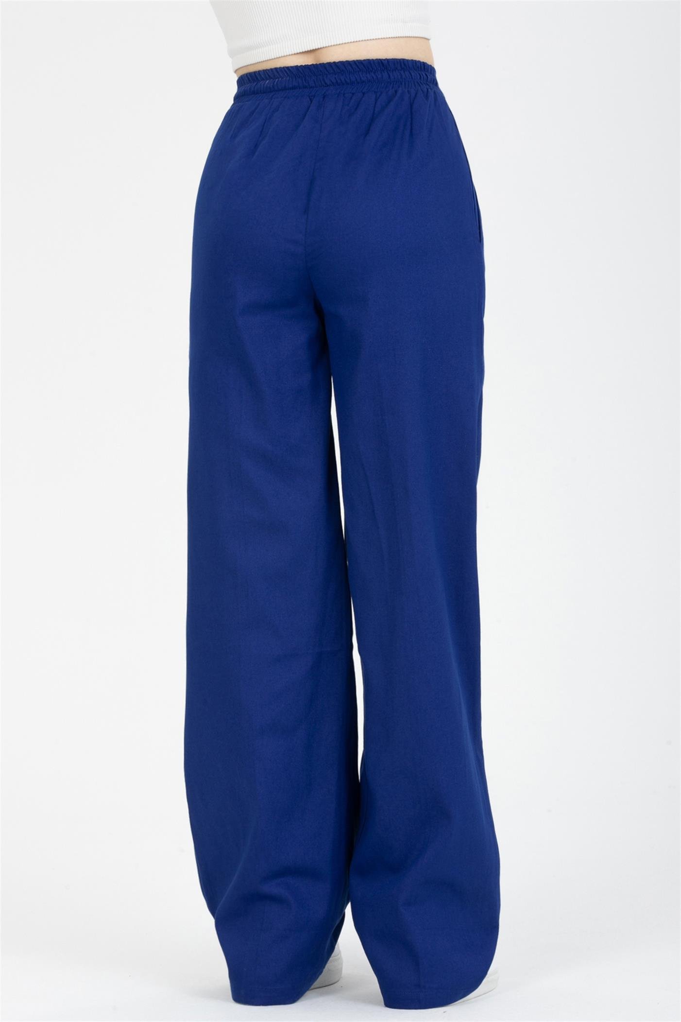 Yüksek Bel Pileli Bel Lastikli Gabardin Palazzo Pantolon - Saks