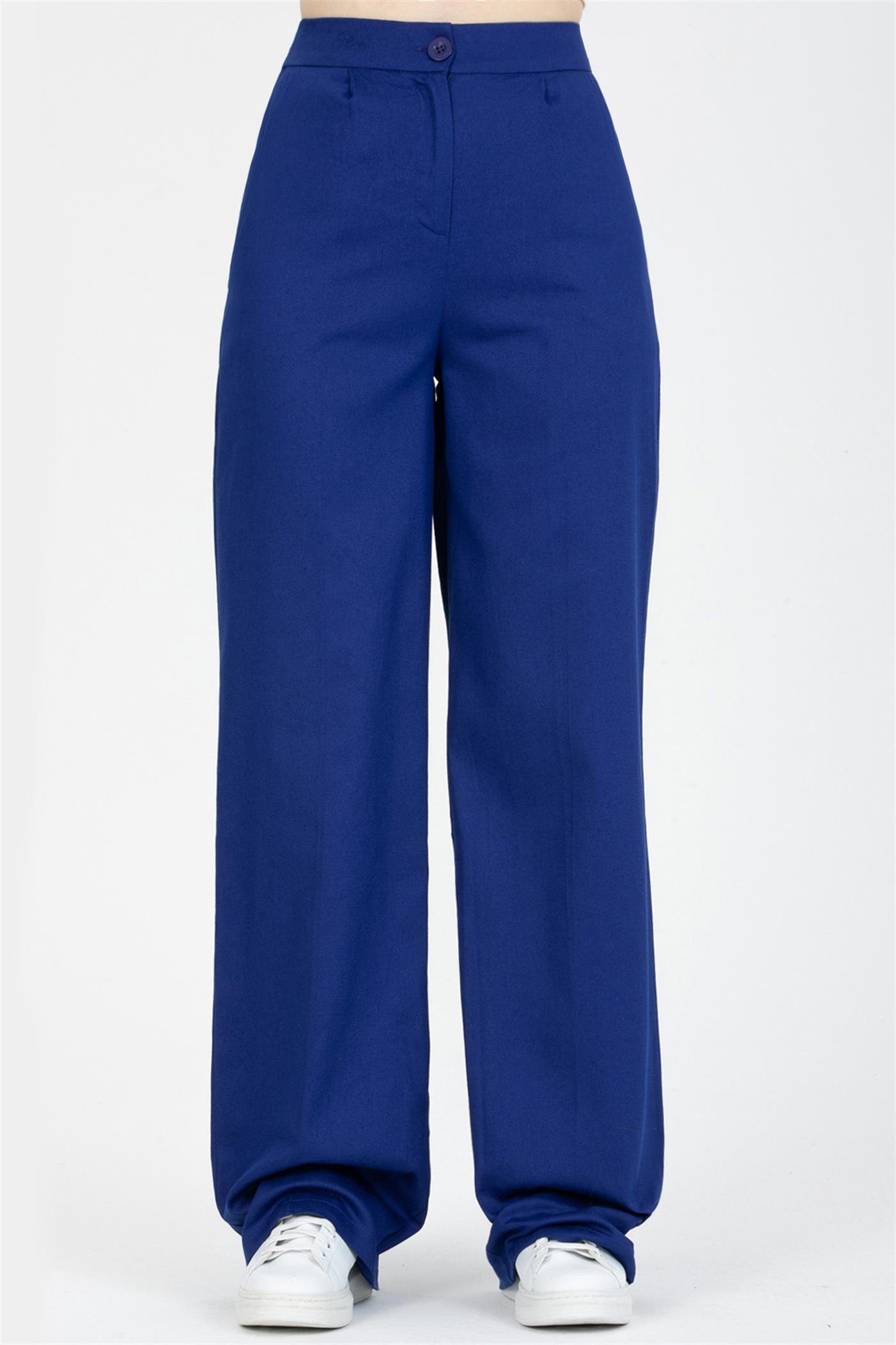 Yüksek Bel Pileli Bel Lastikli Gabardin Palazzo Pantolon - Saks