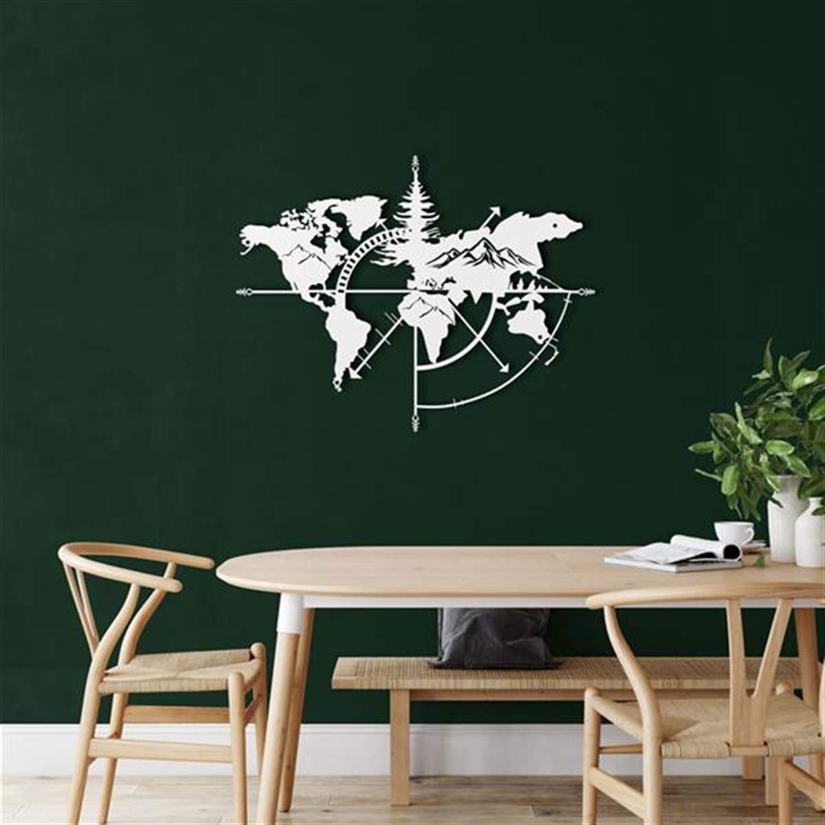 Mountain World Map Décoration Murale en Métal