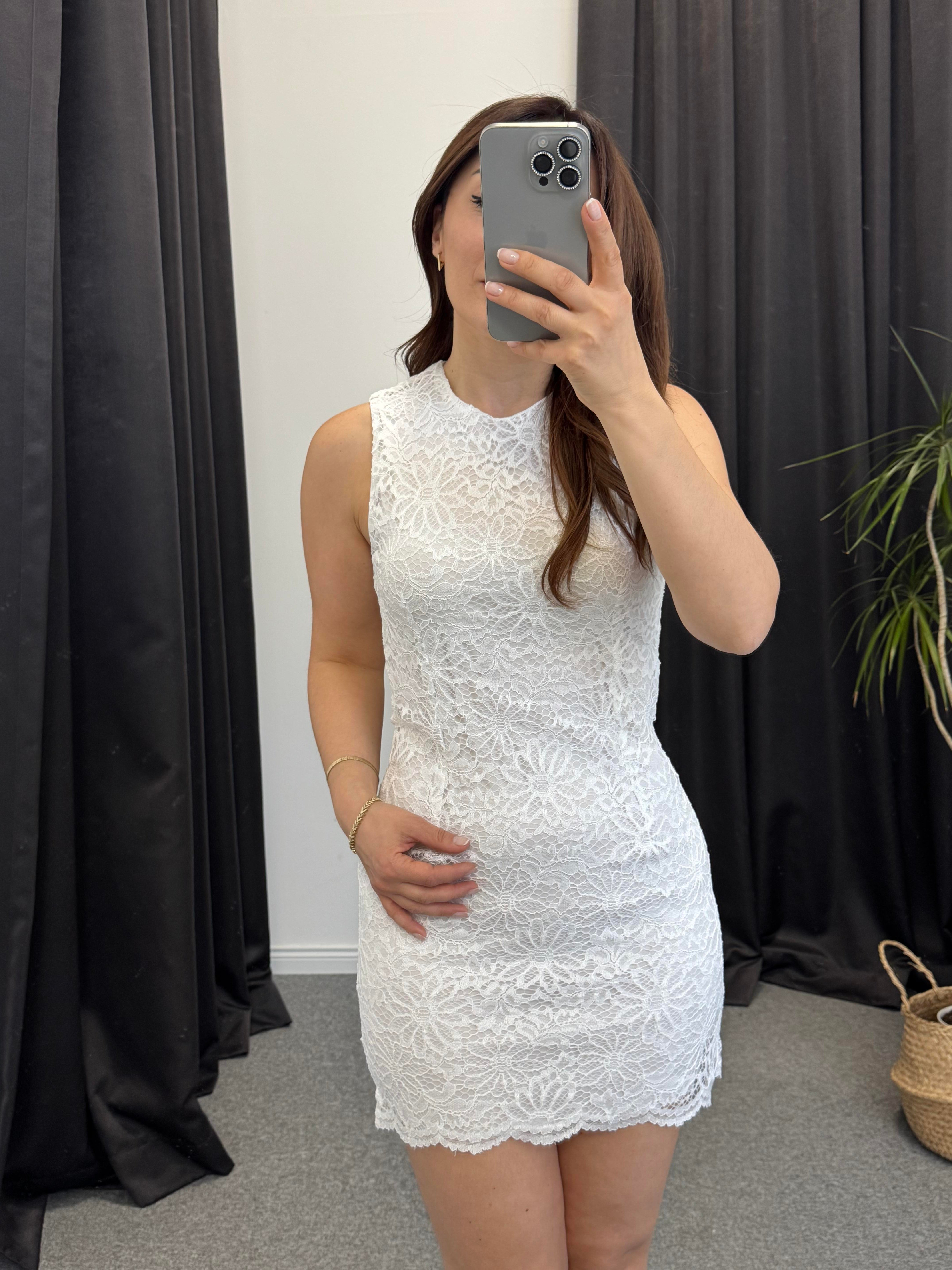 Dantel Mini Elbise Beyaz