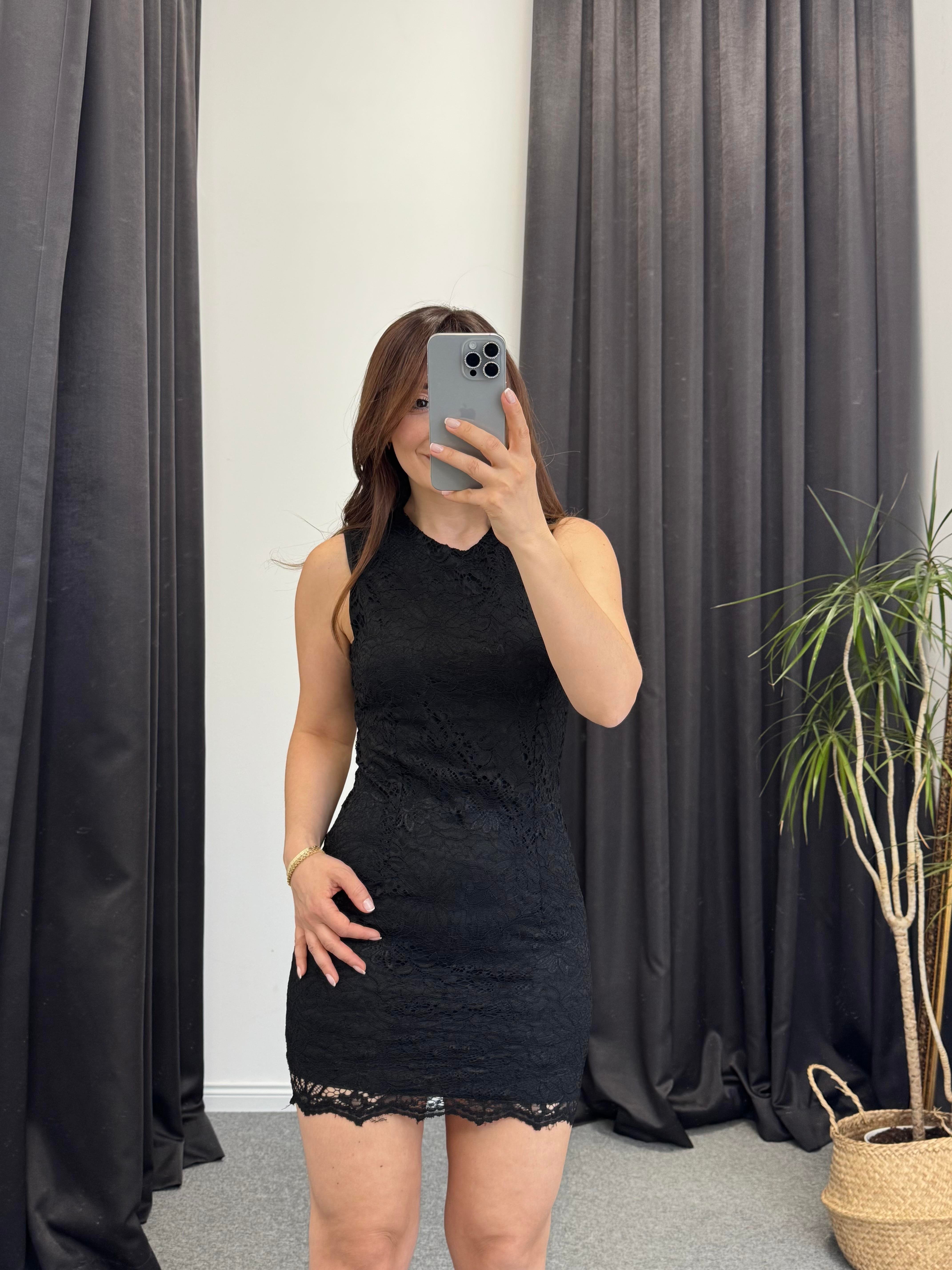 Dantel Mini Elbise Siyah