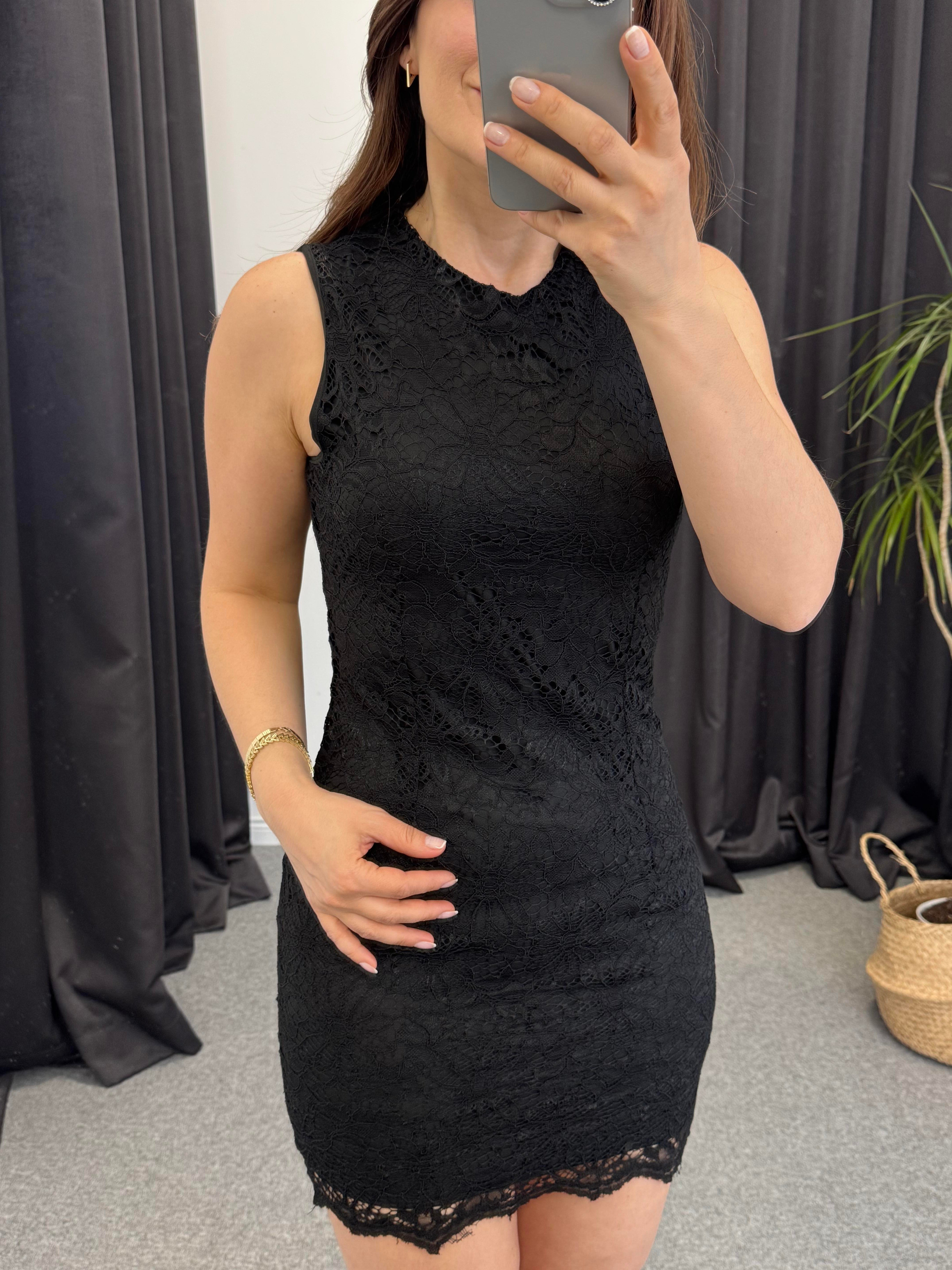 Dantel Mini Elbise Siyah