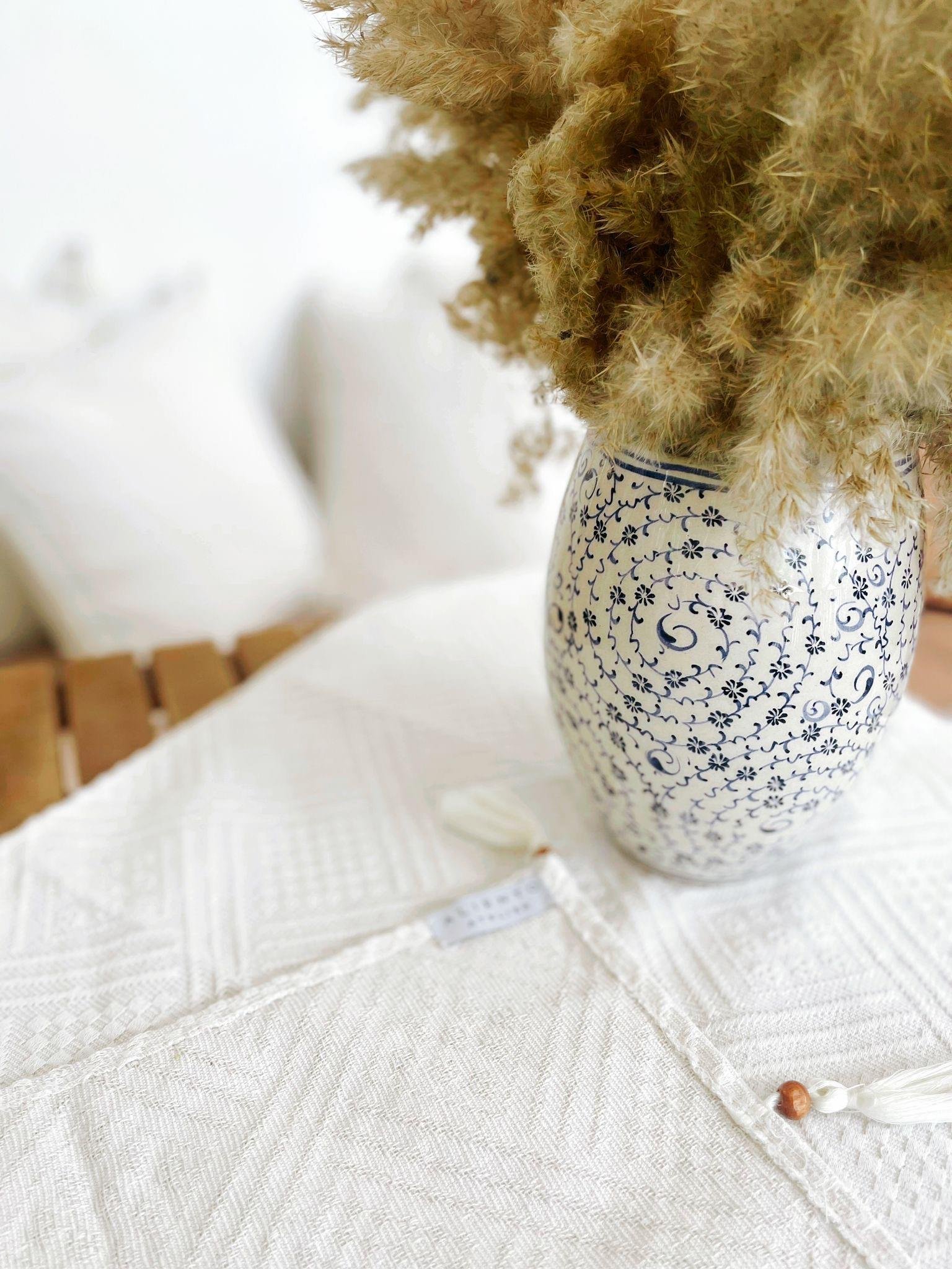 Handmade Organik Pamuk Püsküllü Runner ve Kırlent Seti 