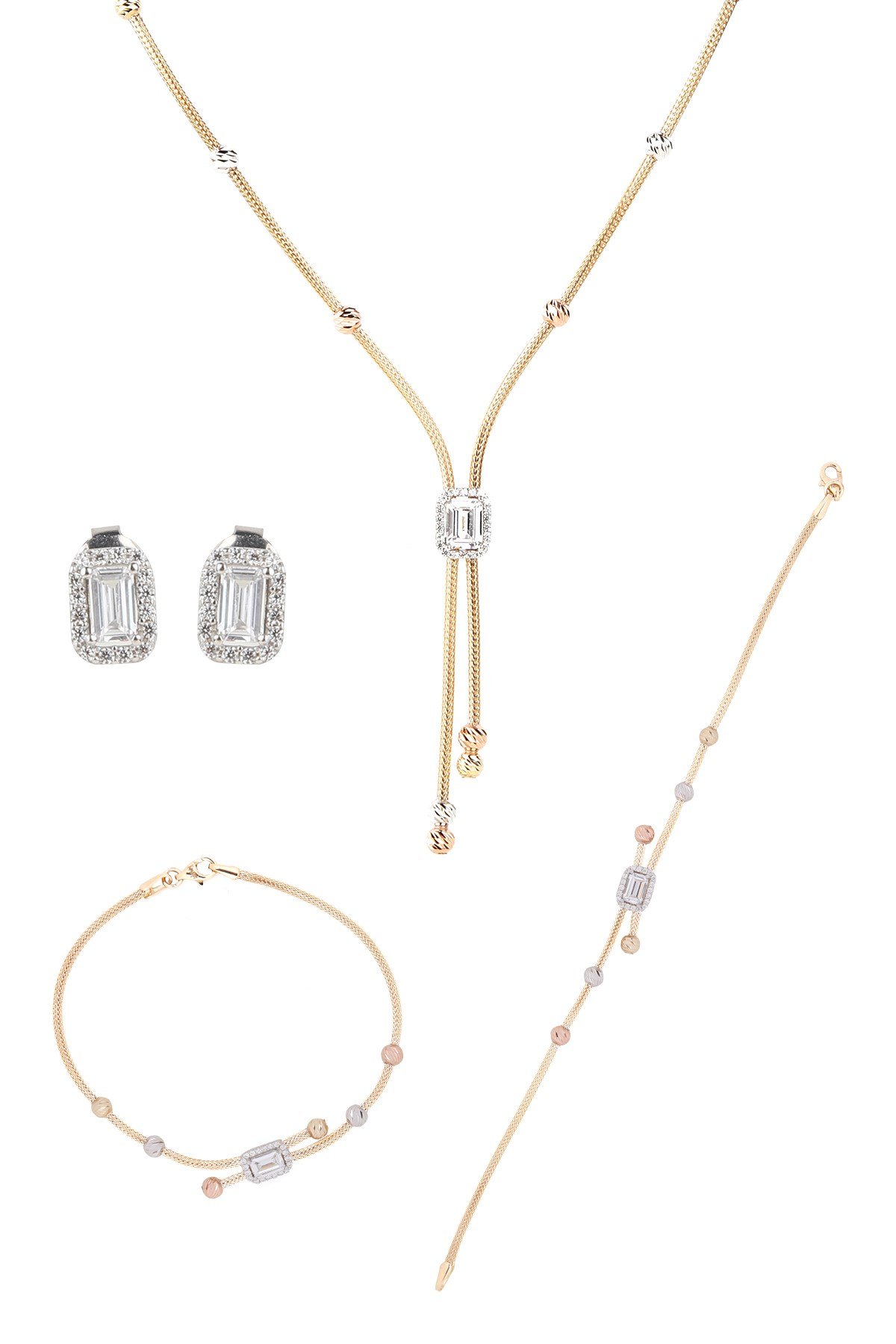 ALYANAKLAR ELMAS MONTÜRLÜ SWAROVSKİ BAGET TAŞLI SARI ALTIN TAKIM Düğün Setleri
