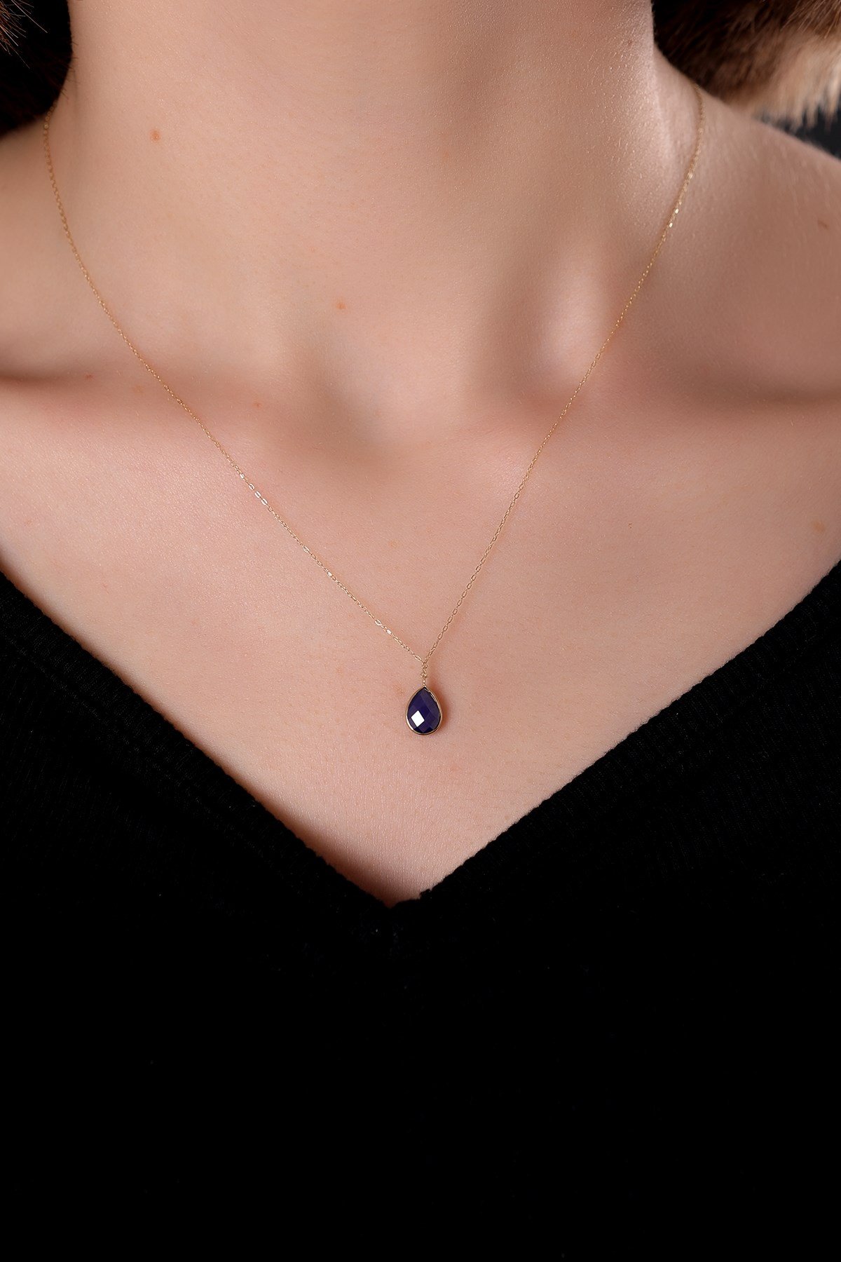 ALYANAKLAR MOR TAŞLI SARI ALTIN KOLYE Taşlı Kolyeler