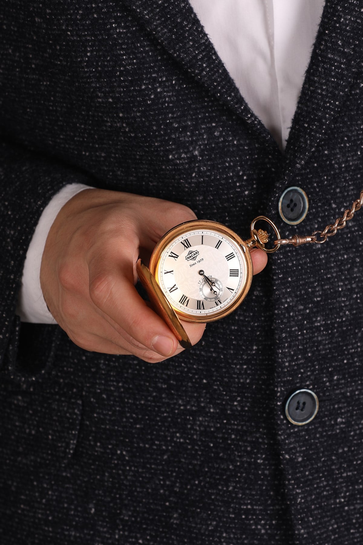 ALYANAKLAR NACAR TAKVİM ÖZELLİKLİ İŞLEME DETAYLI ROSE GOLD KÖSTEKLİ SAAT Köstekli Cep Saati