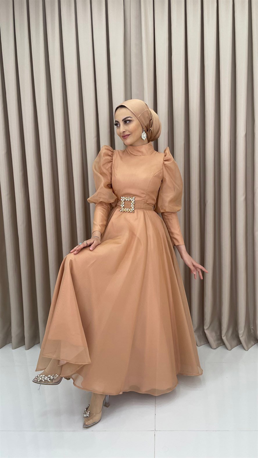 00032 Belinay Abiye Elbise-Bakır