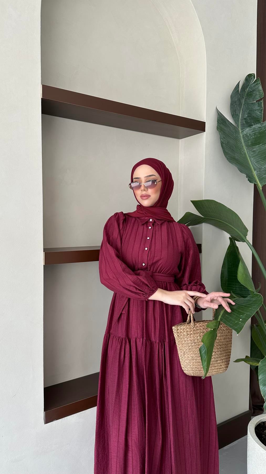 1065 Y Bayan Elbise-Bordo