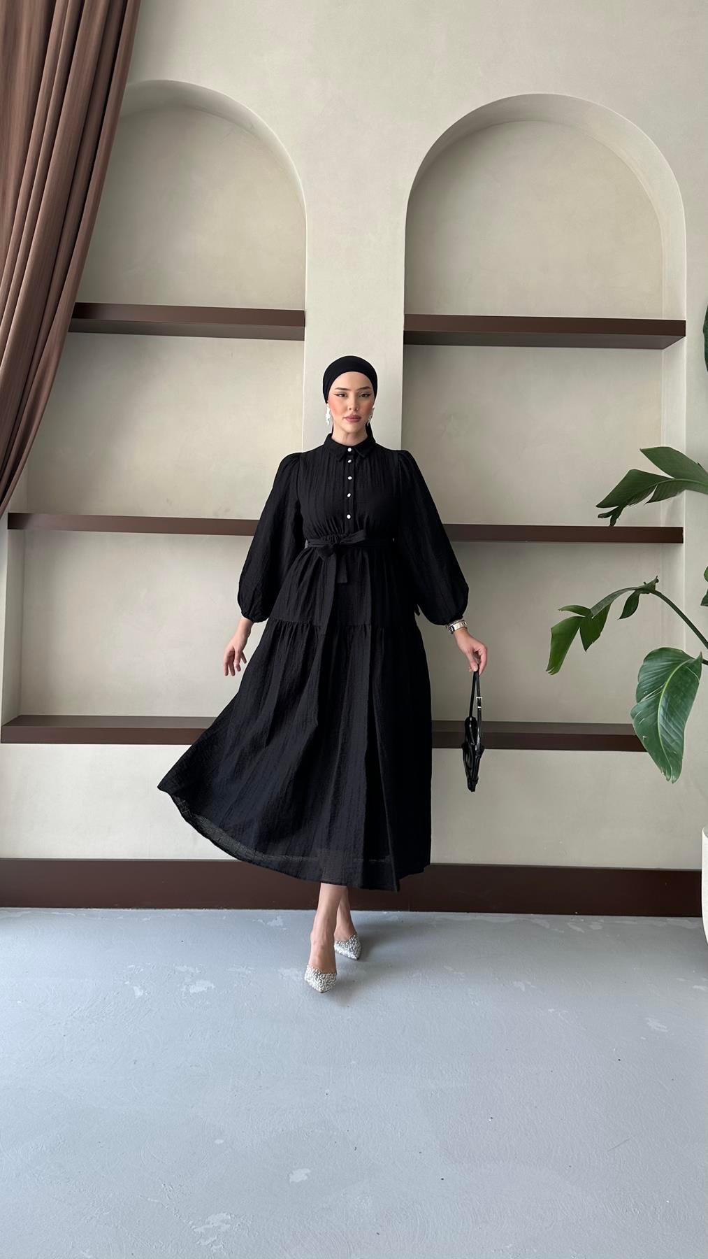 1065 Y Bayan Elbise-Siyah