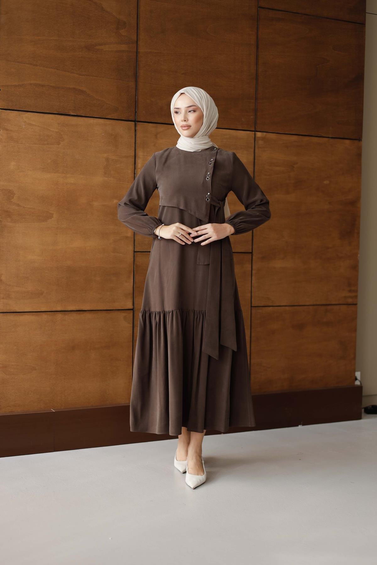 1071 Y Bayan Elbise-Kahve Rengi