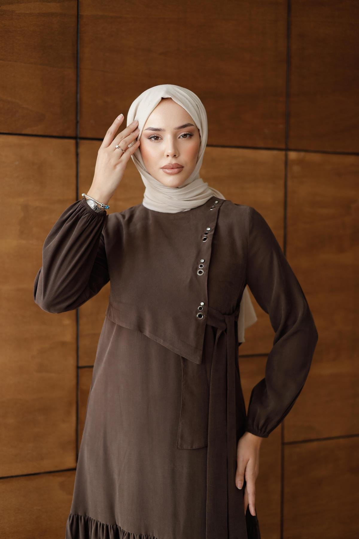 1071 Y Bayan Elbise-Kahve Rengi