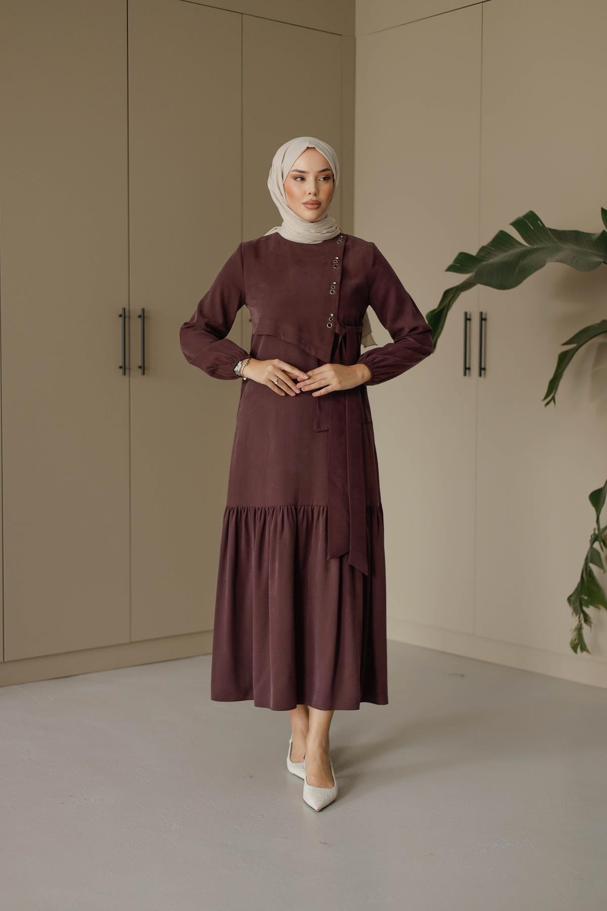 1071 Y Bayan Elbise-Mor