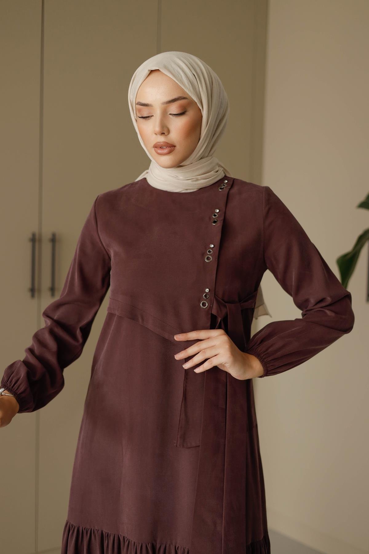 1071 Y Bayan Elbise-Mor