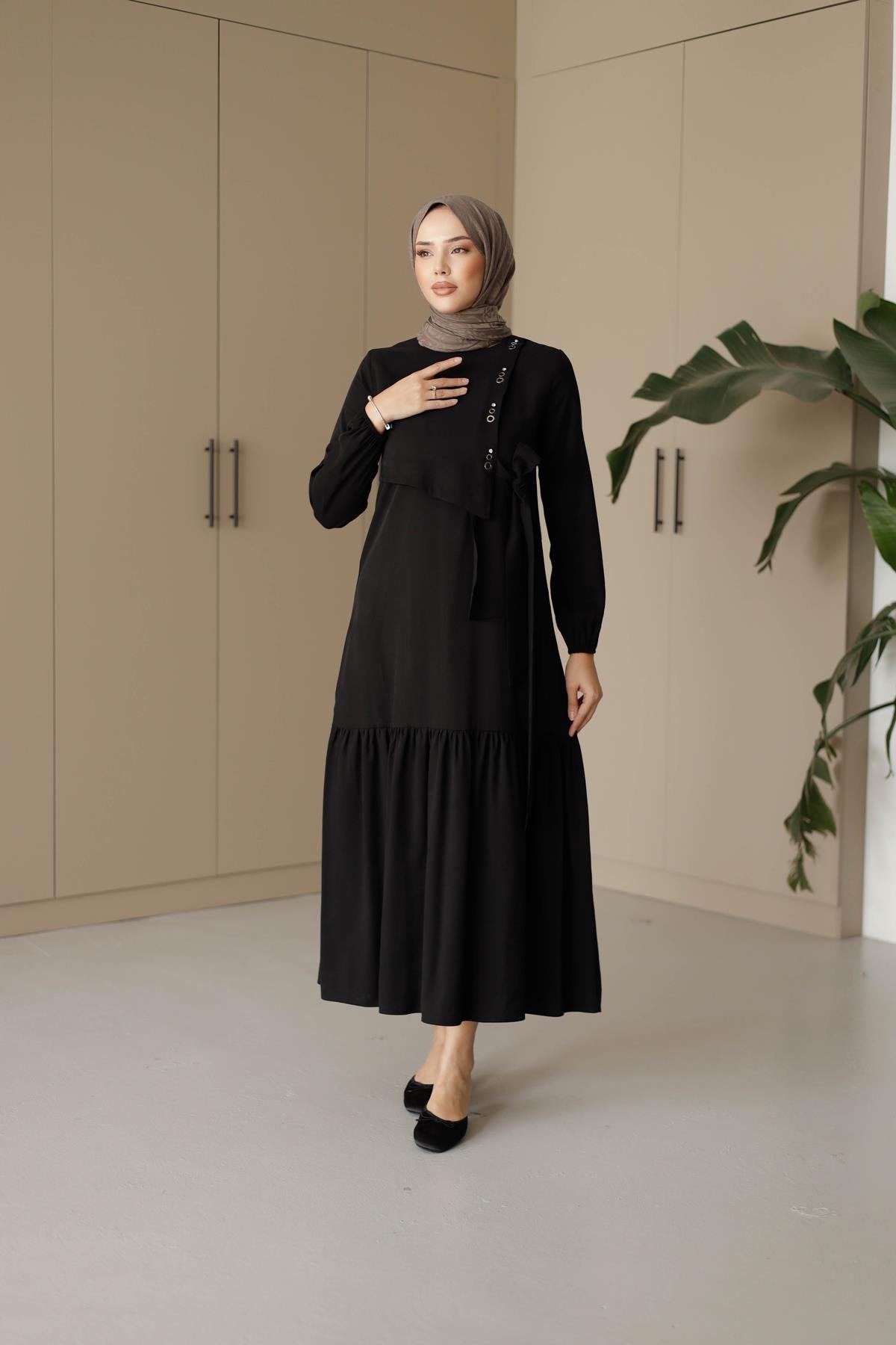 1071 Y Bayan Elbise-Siyah