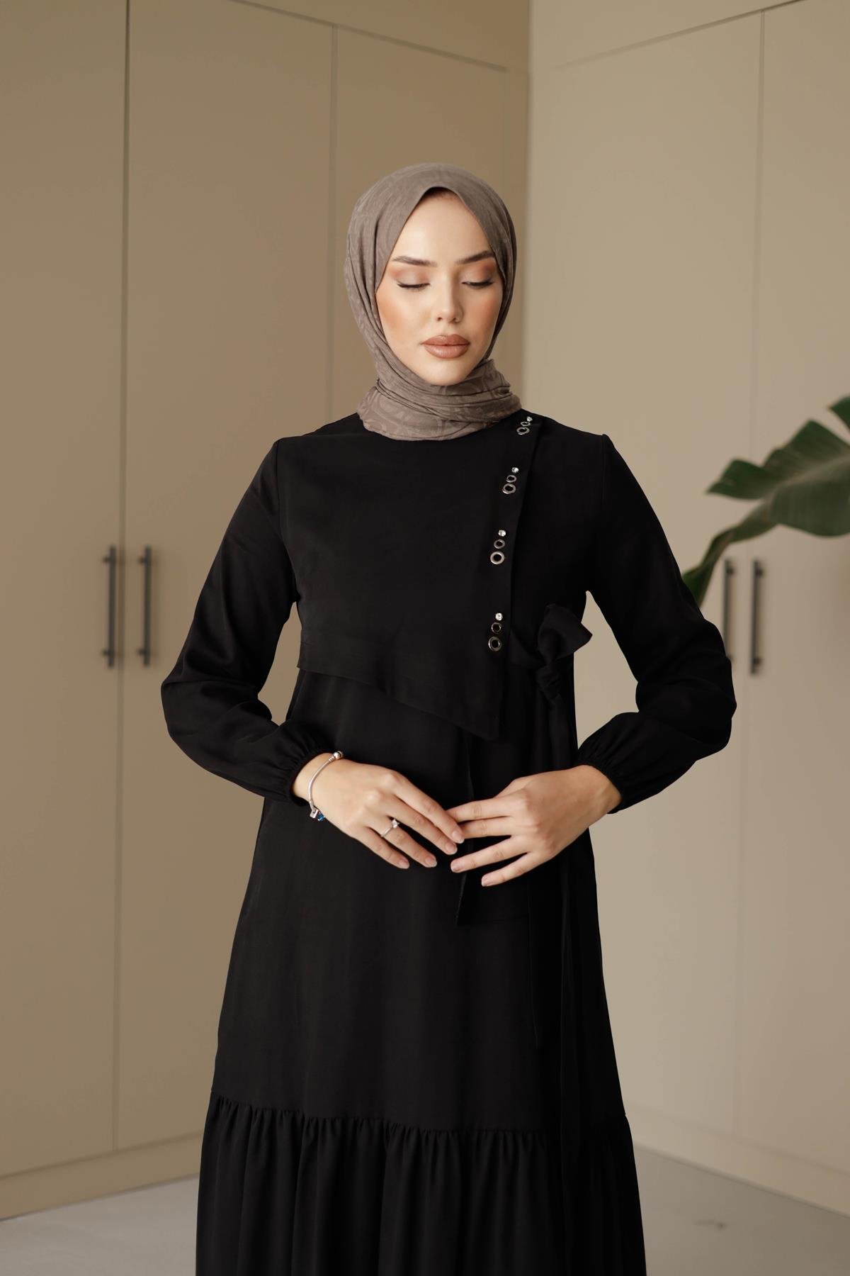 1071 Y Bayan Elbise-Siyah